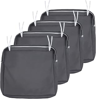 NettyPro Patio Cushion Covers Replacement Set 4 Water Repellent UV Resistant Outdoor Chair Seat Cushion Slipcover with Zipper and Tie, 20 x 18 x 4 Inch, Grey