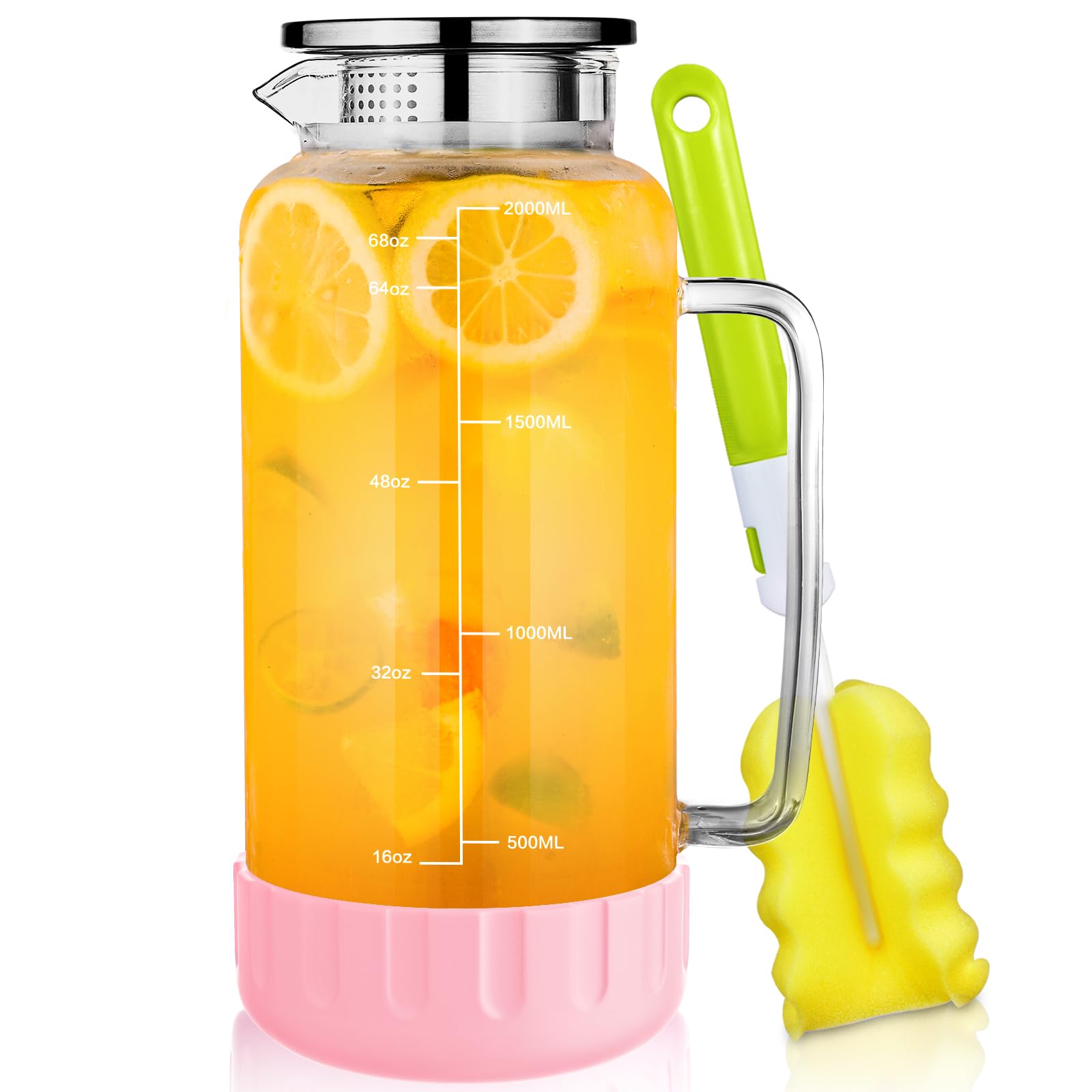 Amazon.com: Aofmee 68oz Glass Pitcher with Lid, 2 Liter Water