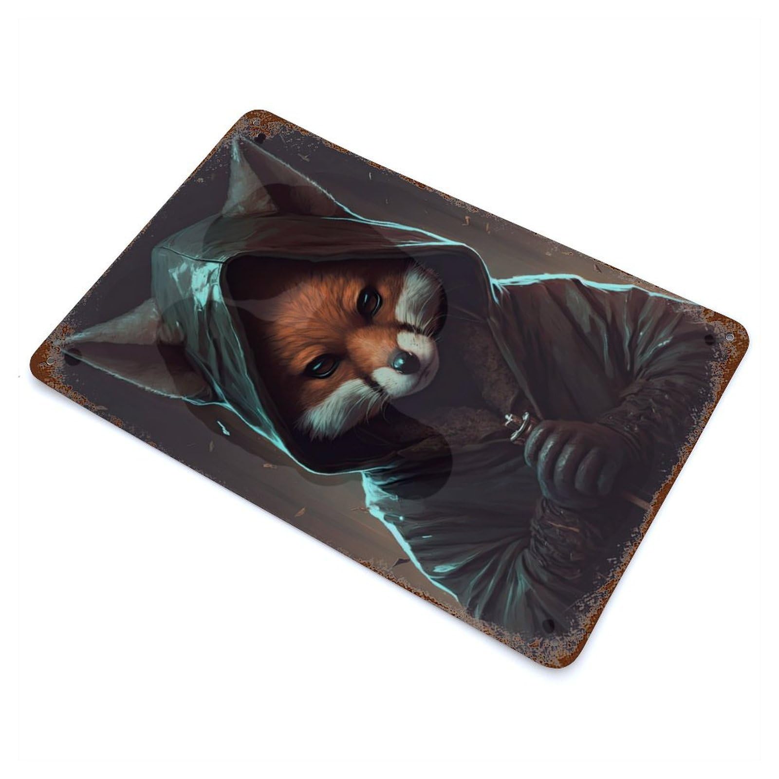 Fox Wizzard with A Hoodie Weathered Tin Sign 11.8"x7.9", Ideal for Shed, Workshop And Garage Wall Decor