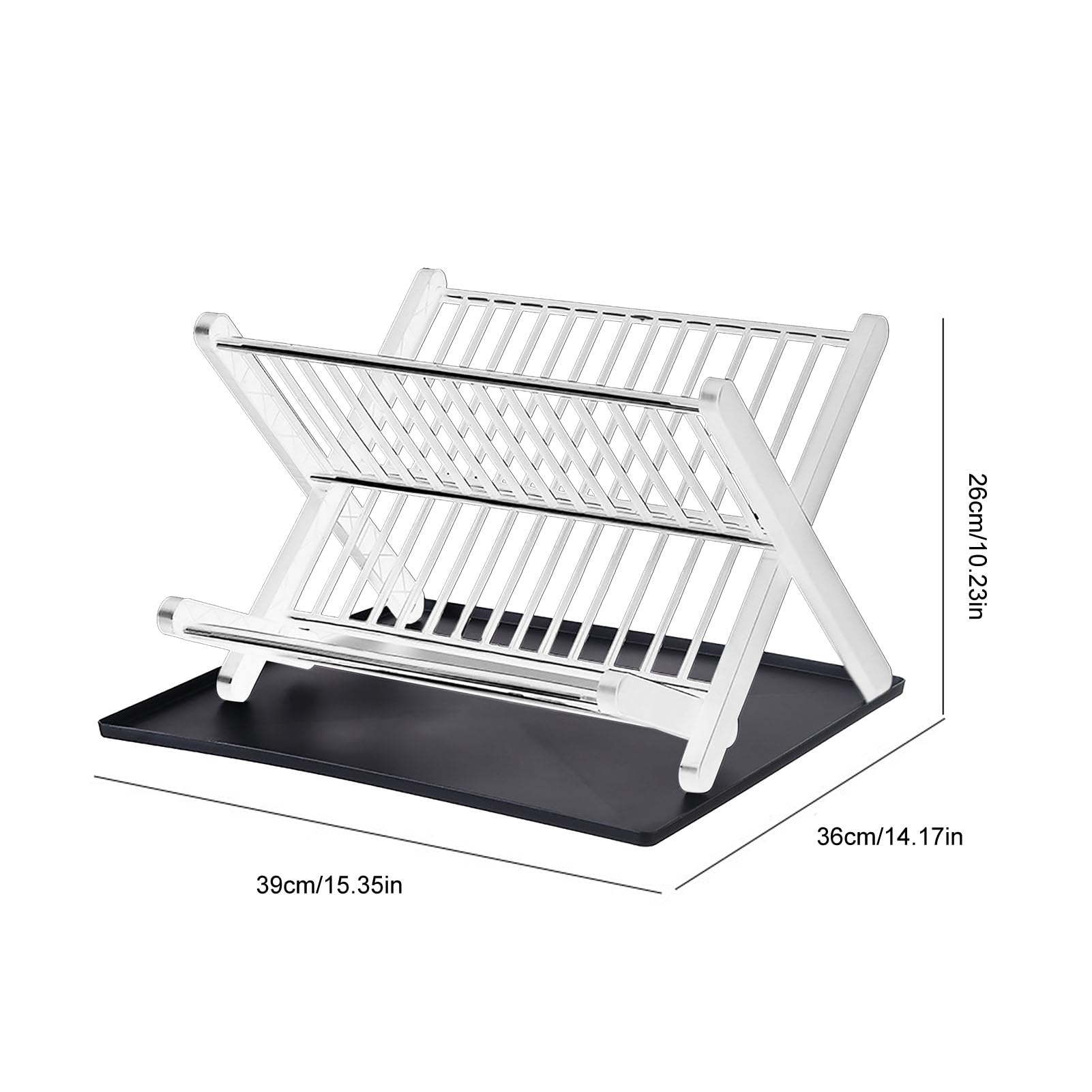 Agatige Abtropfgestell mit Abtropfschale, faltbar, 2 Ebenen, Abtropfgestell, Tellerhalter für Küchenspüle, Arbeitsplatte, Besteck, Teller, Geschirr (White)