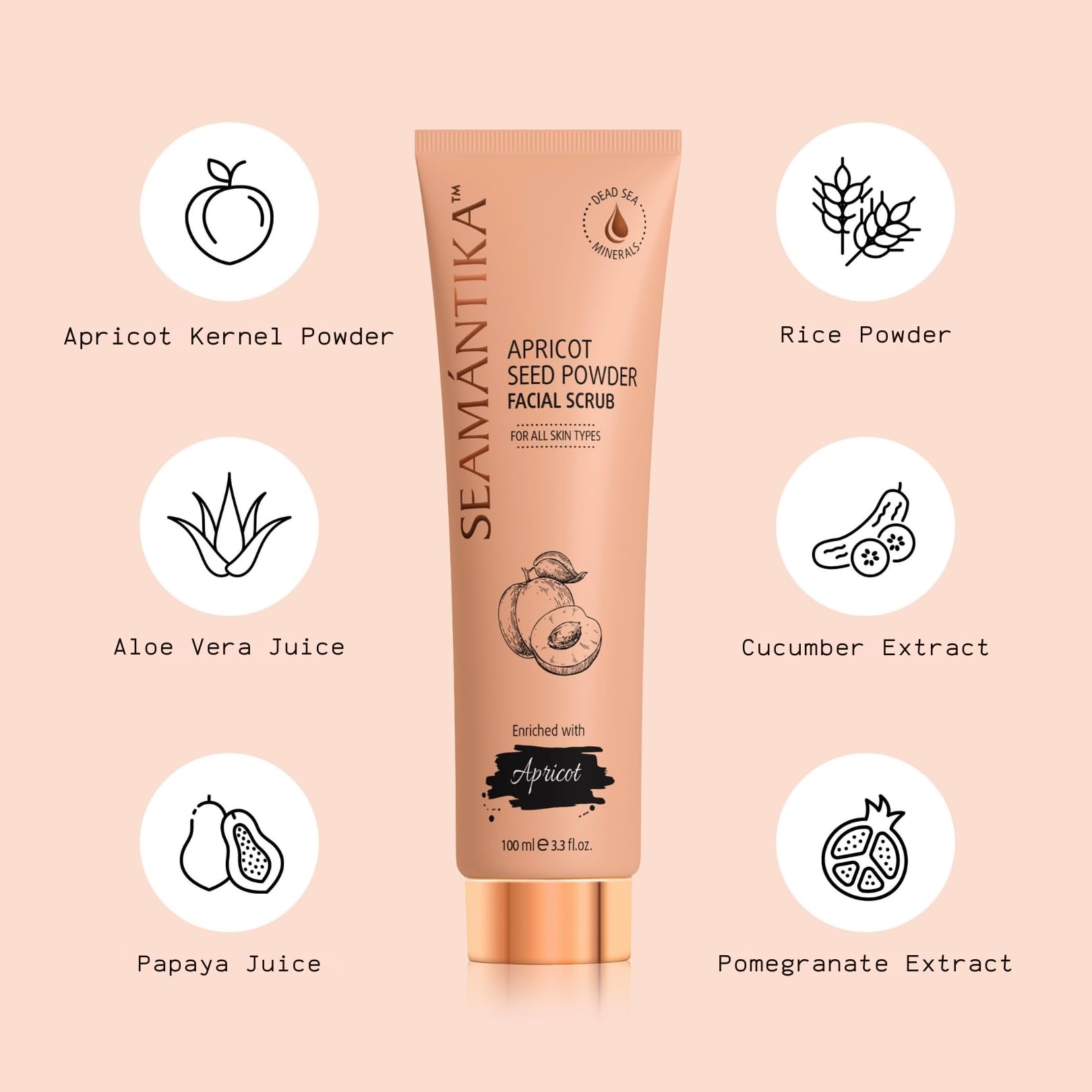 SEAMANTIKA, Mineral Face Scrub with Apricot Kernel Powder, Gentle Exfoliation & Instant Radiance, Suitable for All Skin Types - Image 3