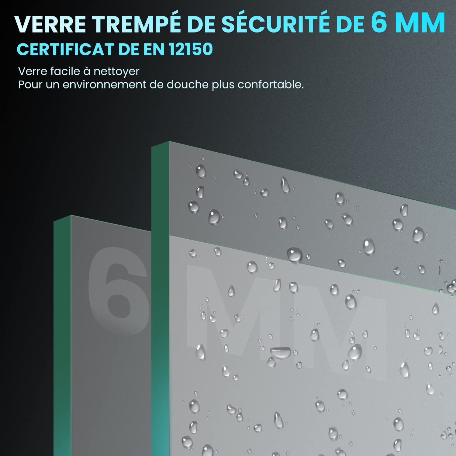 SIRHONA Porte de douche Noir Coulissante 80x195cm Porte de douche Pivotante en Verre Transparent 6mm Securit