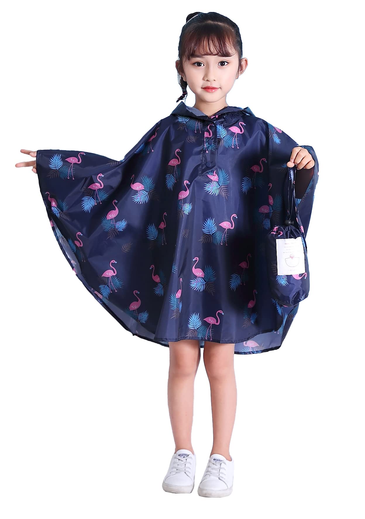 Kids Rain Poncho Hooded Waterproof Raincoat for Boys Girls