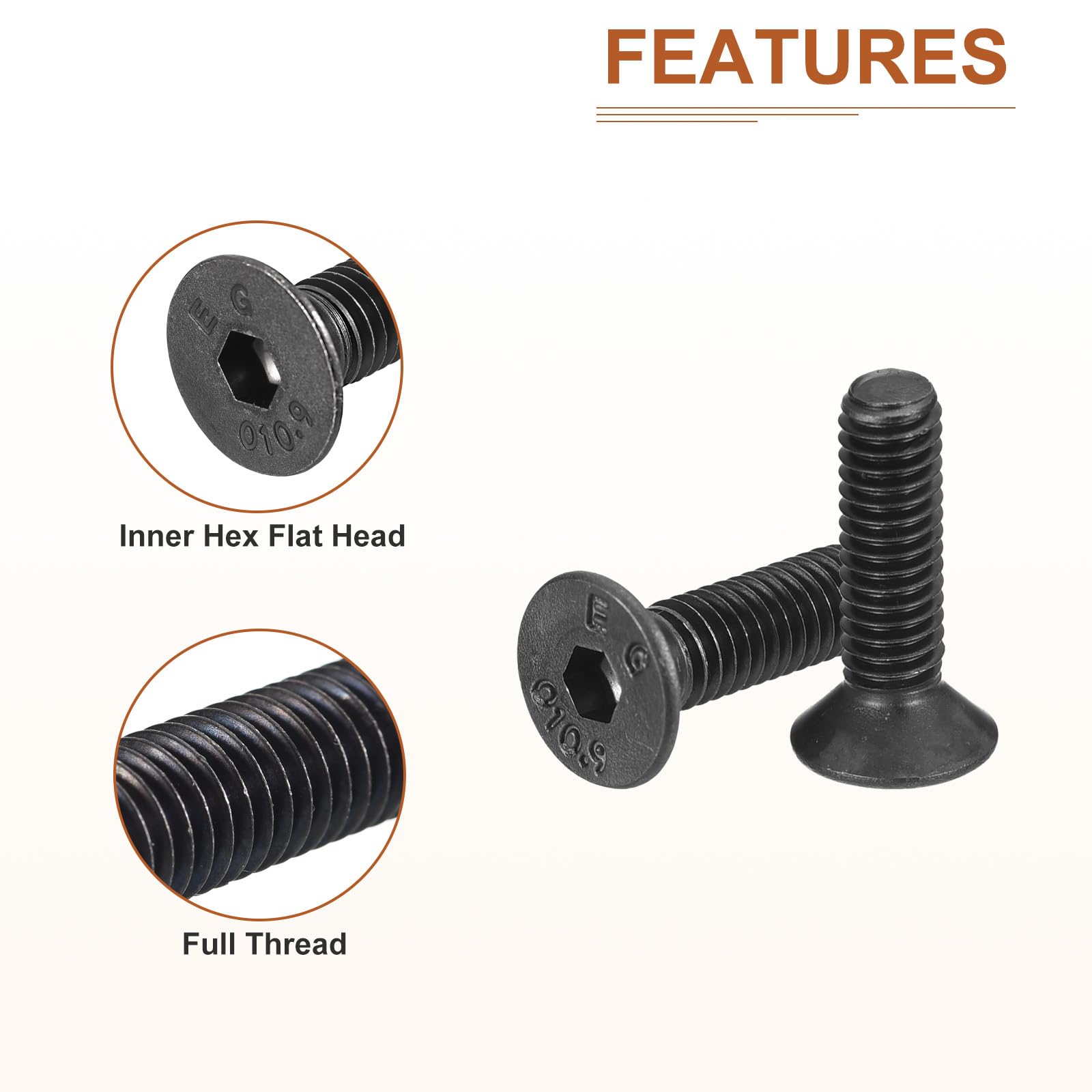 DTGN M4-0.7x12mm Flat Head Socket Cap Screws, 50 Pack Hex Socket Flat Head Screws Carbon Steel Black Oxide, Full Thread - Image 4
