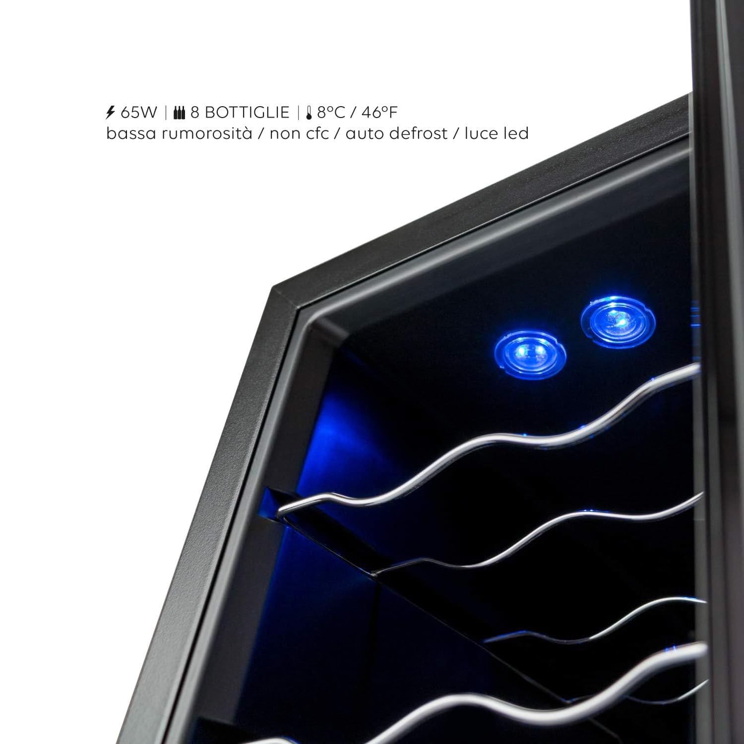 Avilia Cantinetta Frigo Silenziosa per Vini 8 Bottiglie 65W - Mini Frigo Termoelettrico con Display LED, Temperatura Regolabile 12-18°C, Auto Defrost - Cantinetta Vino Nera da 25L