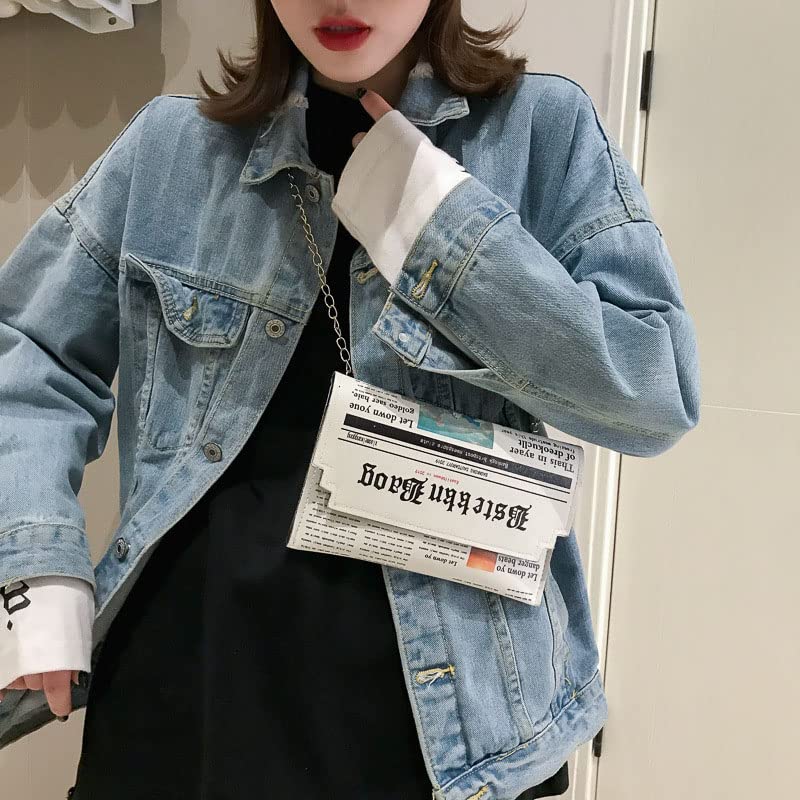 Acxico 1 PC Women Newspaper Messenger Bag Shoulder Bag Personality Fashion Small Square Bag3