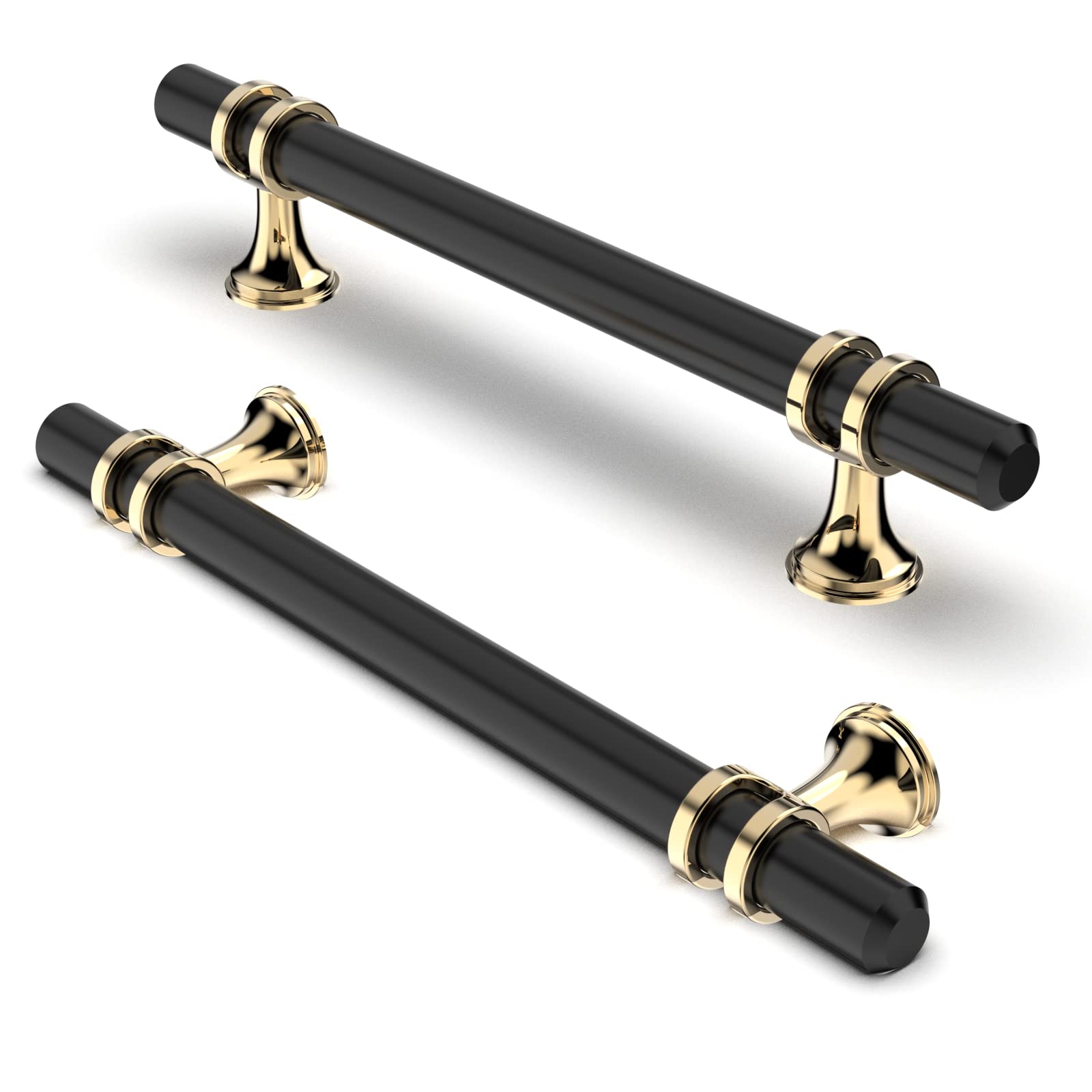 FURNIWARE Pack of 10 Cabinet Handles, Hardware Drawer Pulls, Zinc Alloy + Aluminum Kitchen Cabinet Door Handles Pull, 128mm(5 Inch) Hole Center Gold + Black