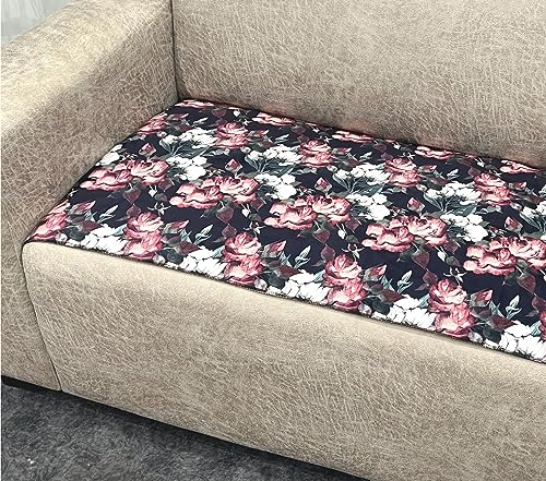 Image of Printed Sofa seat Cover for 5 Seater (3+2) with Heavy Antiskid Backing & Machine Washable Sofa seat Runner for Couch - Black Floral