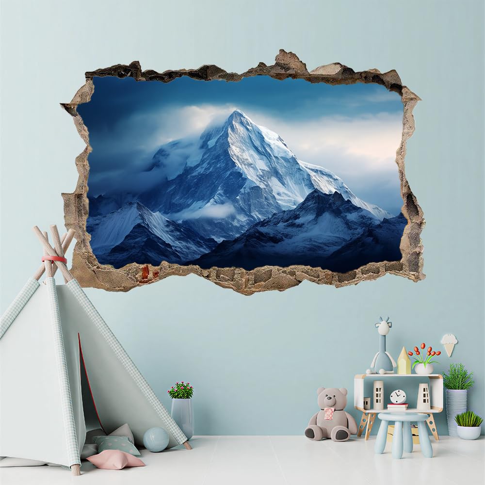 3D Durchbruch Wandtattoo Mädchen Kinderzimmer Schneebedeckter Berg Wandaufkleber Dekorative Naturlandschaft Wandsticker für Junge Teenager Zimmer Wohnzimmer Schlafzimmer Wandbilder Deko 120x80
