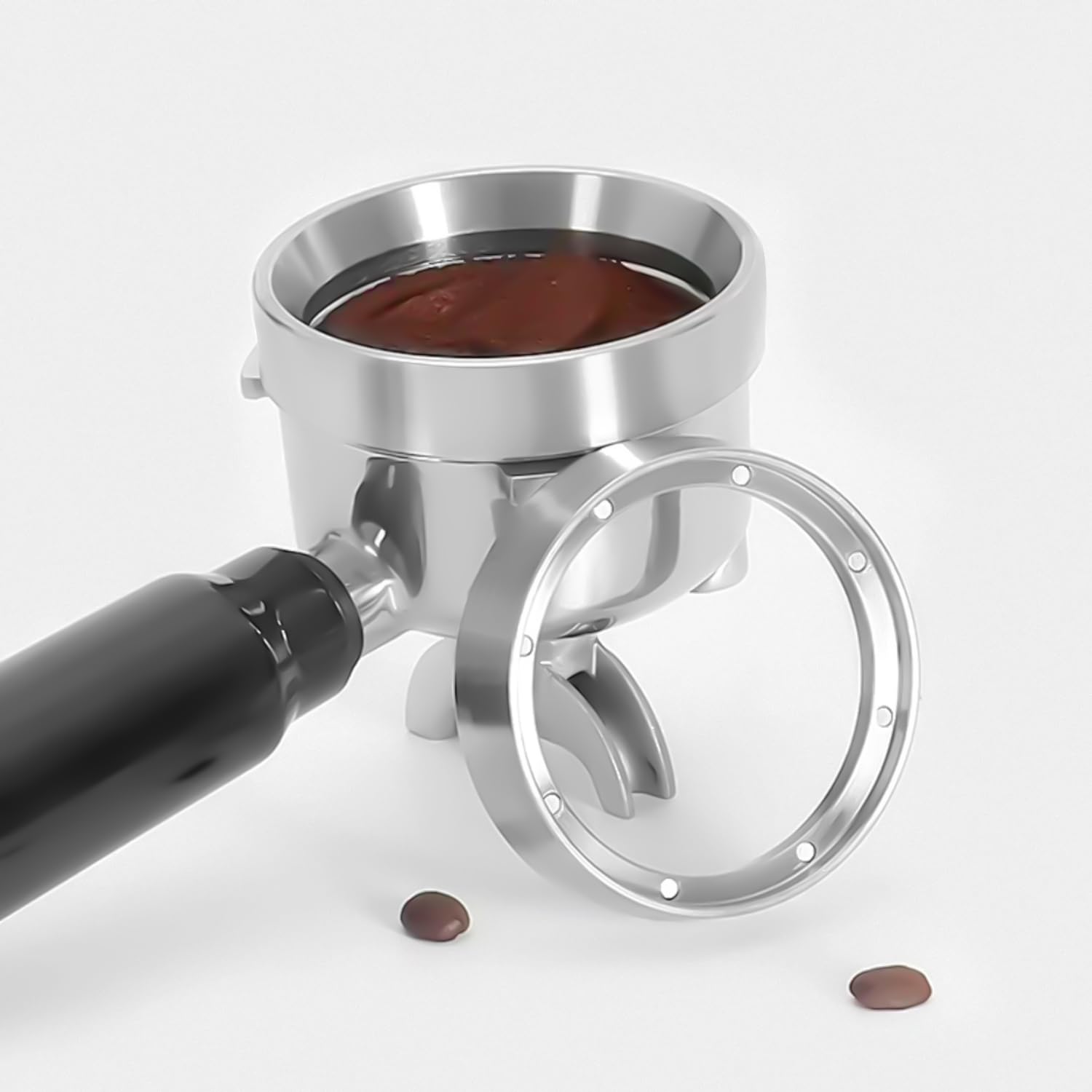 Anello Dosatore Per Caffè CAPFEI 51 Mm, Imbuto Magnetico Per Portafiltro DeLonghi, Design Esterno, Colore Argento, Con Forti Magnetismi Per Una Distribuzione Perfetta.