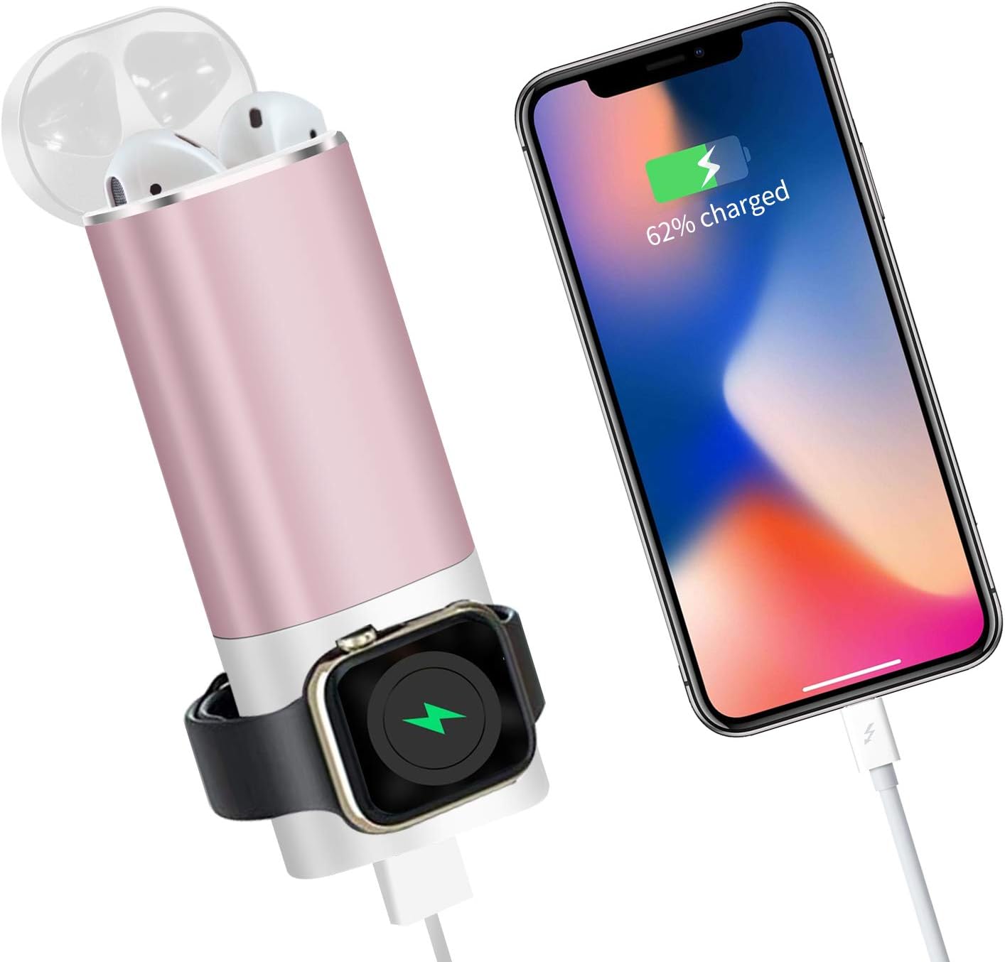 Amazon Com Iwatch Airpods Portable Power Bank Compatible With Airpods 2 1 Iwatch Series Se 6 5 4 3 2 1 6200mah Pocket Sized Charger Compatible With Iphone Iphone 12 Ipad Samsung Galaxy Android Pink Cell Phones Accessories