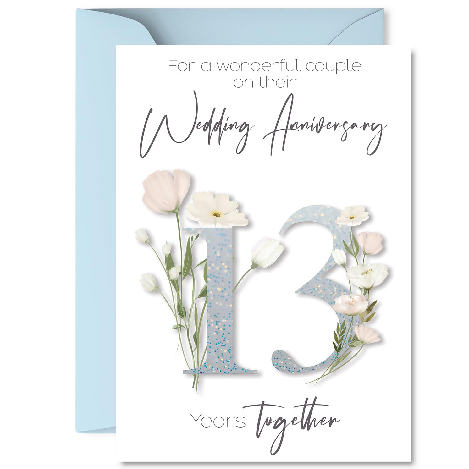 13th Anniversary Card for Women and Men, Fancy Floral Flowers