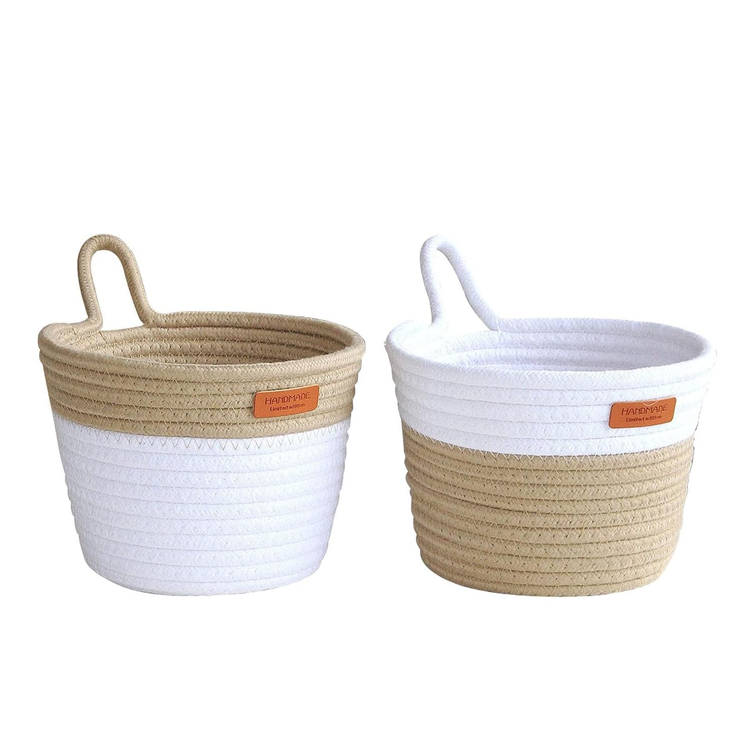 Povxlum Wall Hanging Basket Storage, Cotton Rope Woven Small Hanging Baskets with Handle Decor Plant Basket (2 Pack)