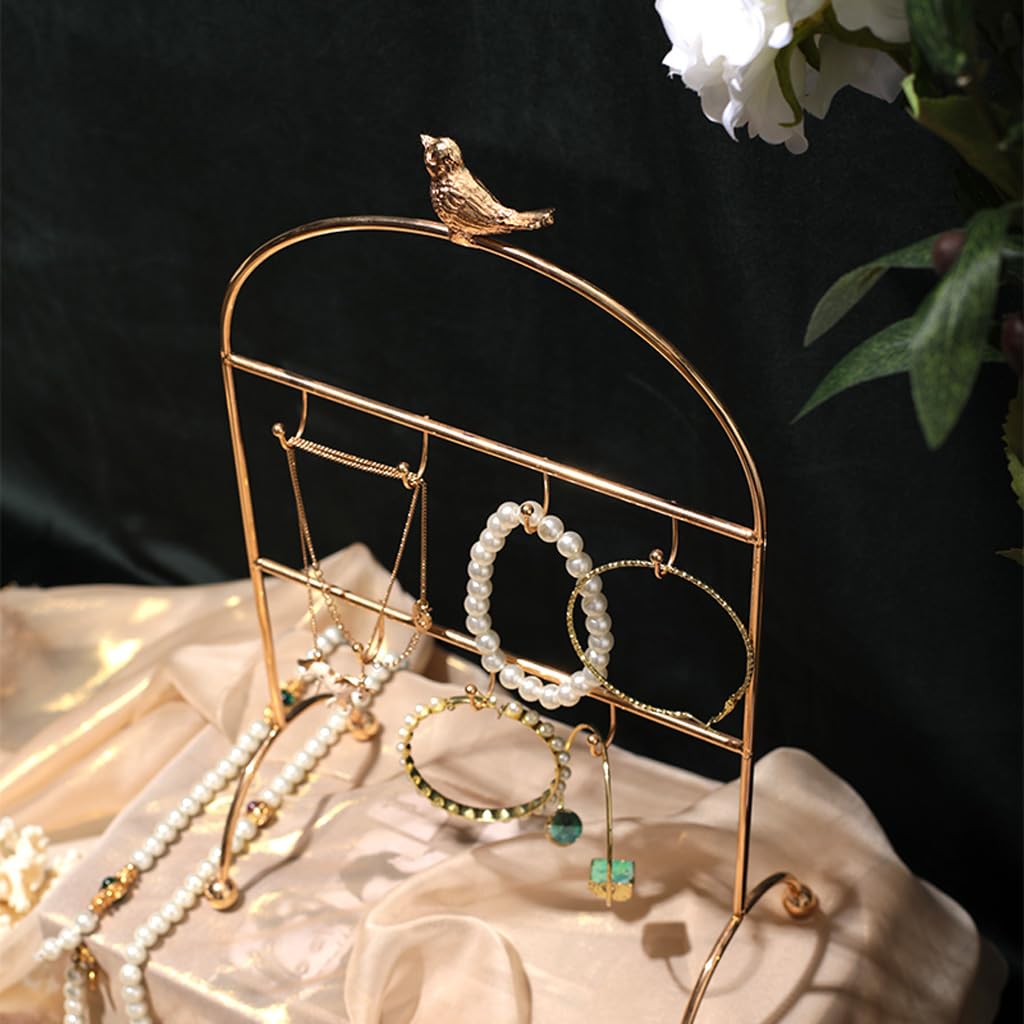 OQOPO Multifunktionaler Schmuck-Organizer-Ständer, goldener Vogel-Schmuck-Aufbewahrungsständer, Präsentationsständer für Wohnzimmer, Badezimmer, Büros