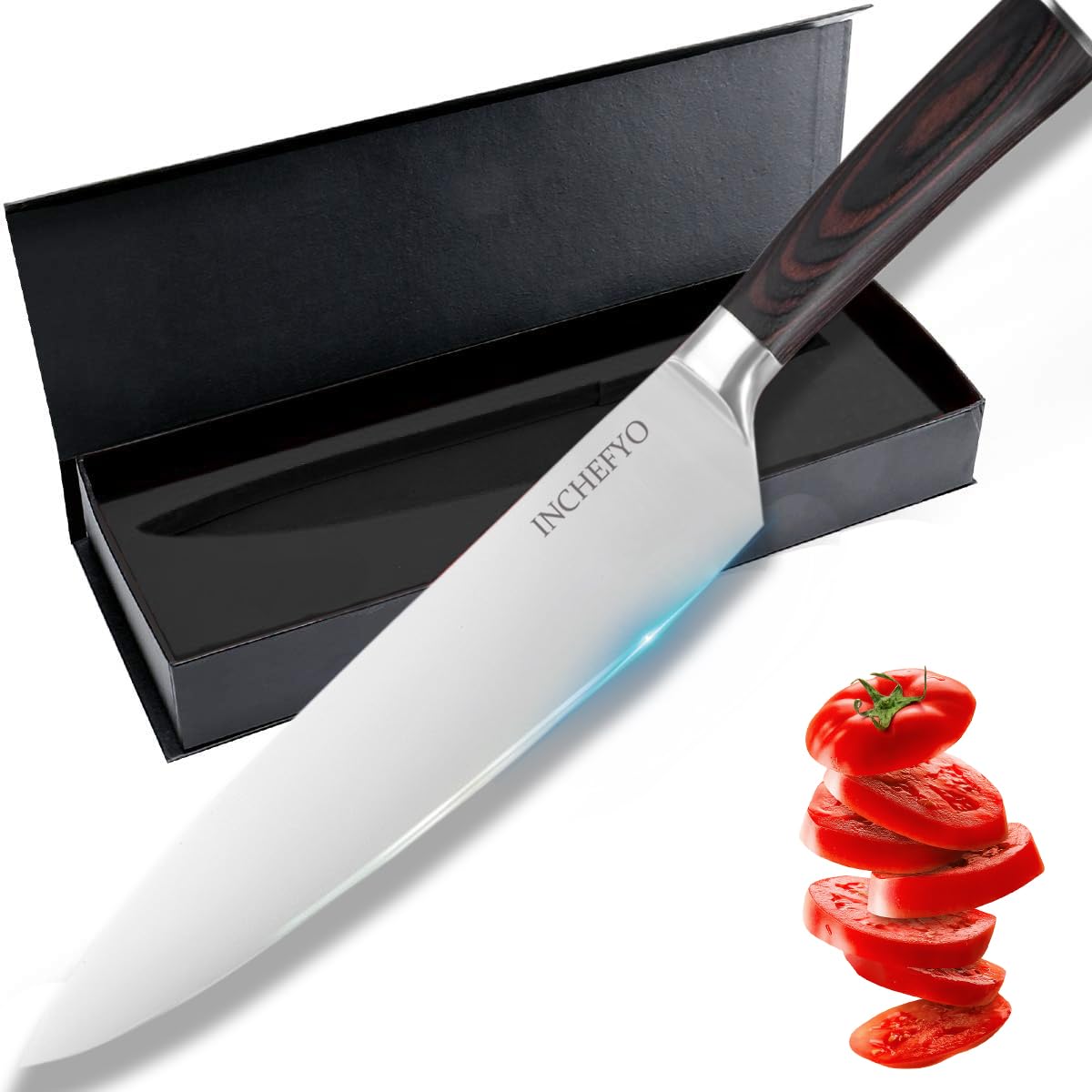 Chef Knife, 8 Inch High Carbon Stainless Steel Sharp Kitchen Knife with Ergonomic Handle, Gift Box for Family & Restaurant for Men and Women