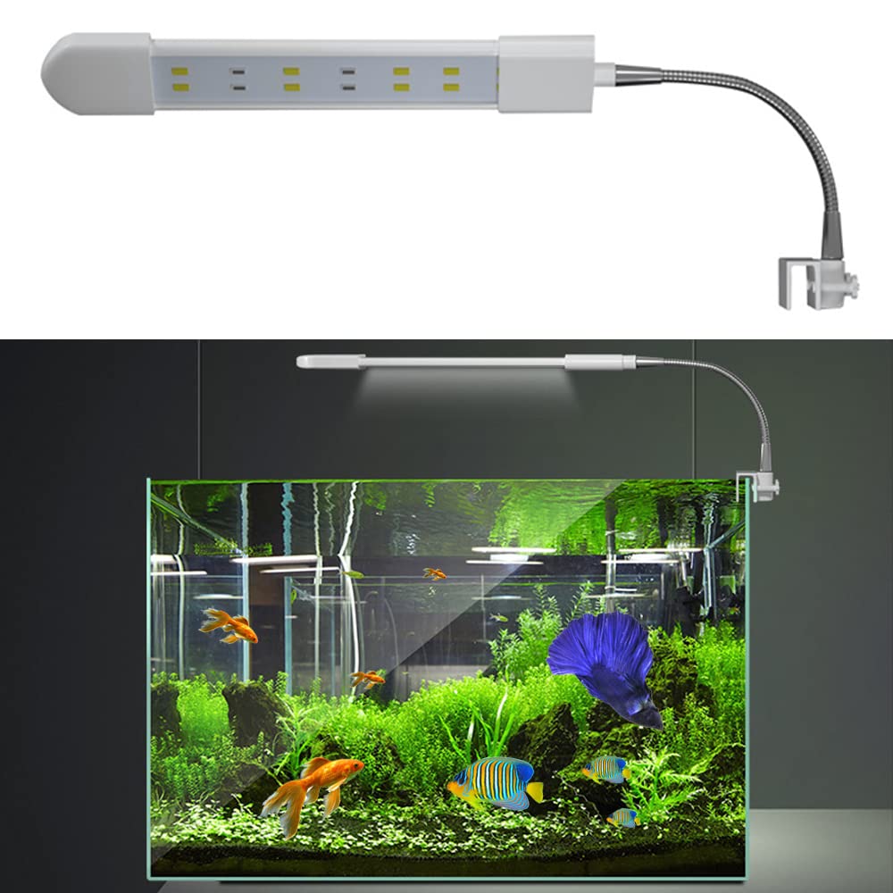 KNZZZ 24 LED Aquarium Light,12inch Clip-on Lamp Aquatic Plant Lighting, White Blue LEDs, External Controller,for 12-16 in Fish Tank Portable