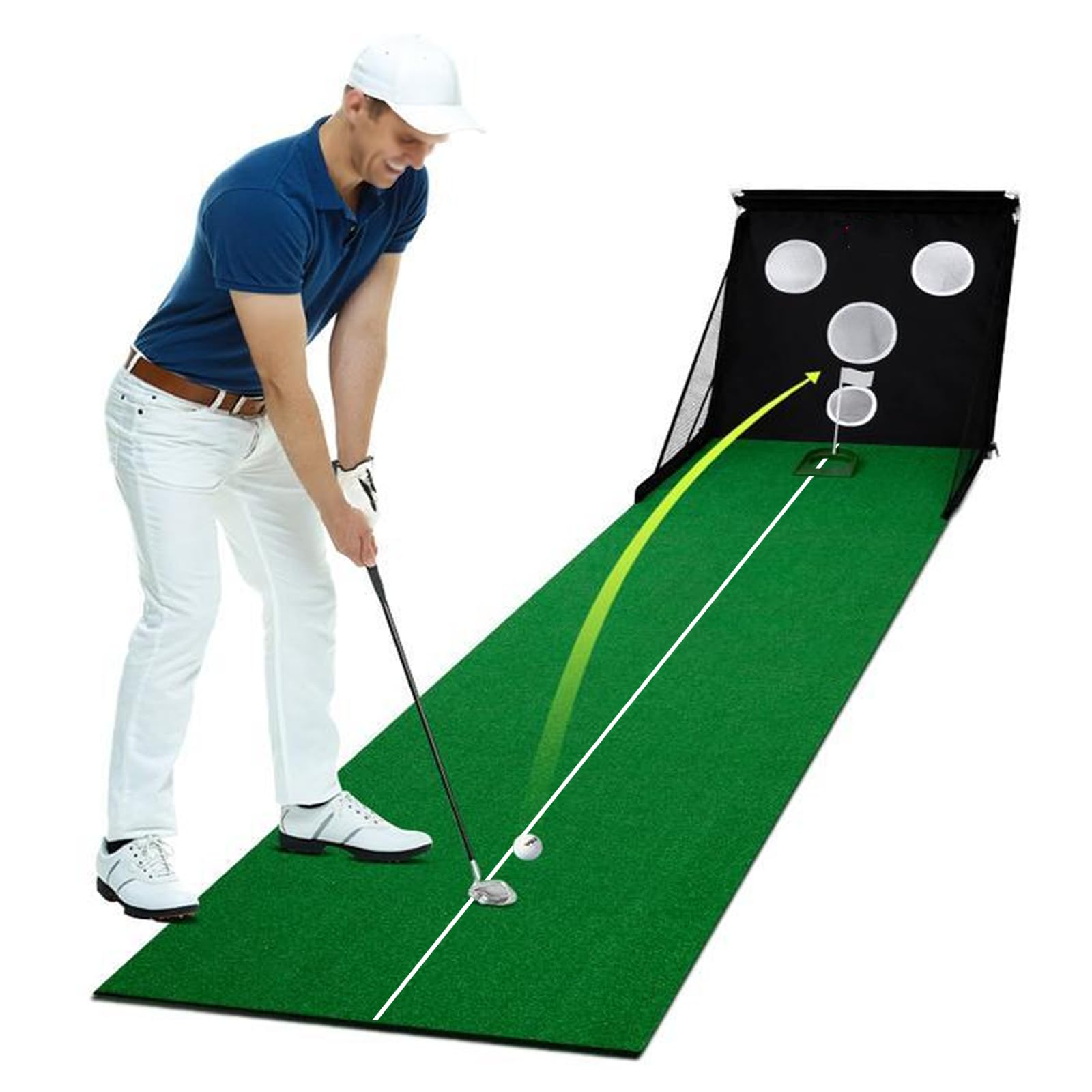 Rete da Allenamento Portatile Pieghevole per Chipping da Golf per Interni, Set per Pratica del Putting, Set Regalo da Golf per Adulti per Ufficio a casa e all'aperto, 250 x 45 cm