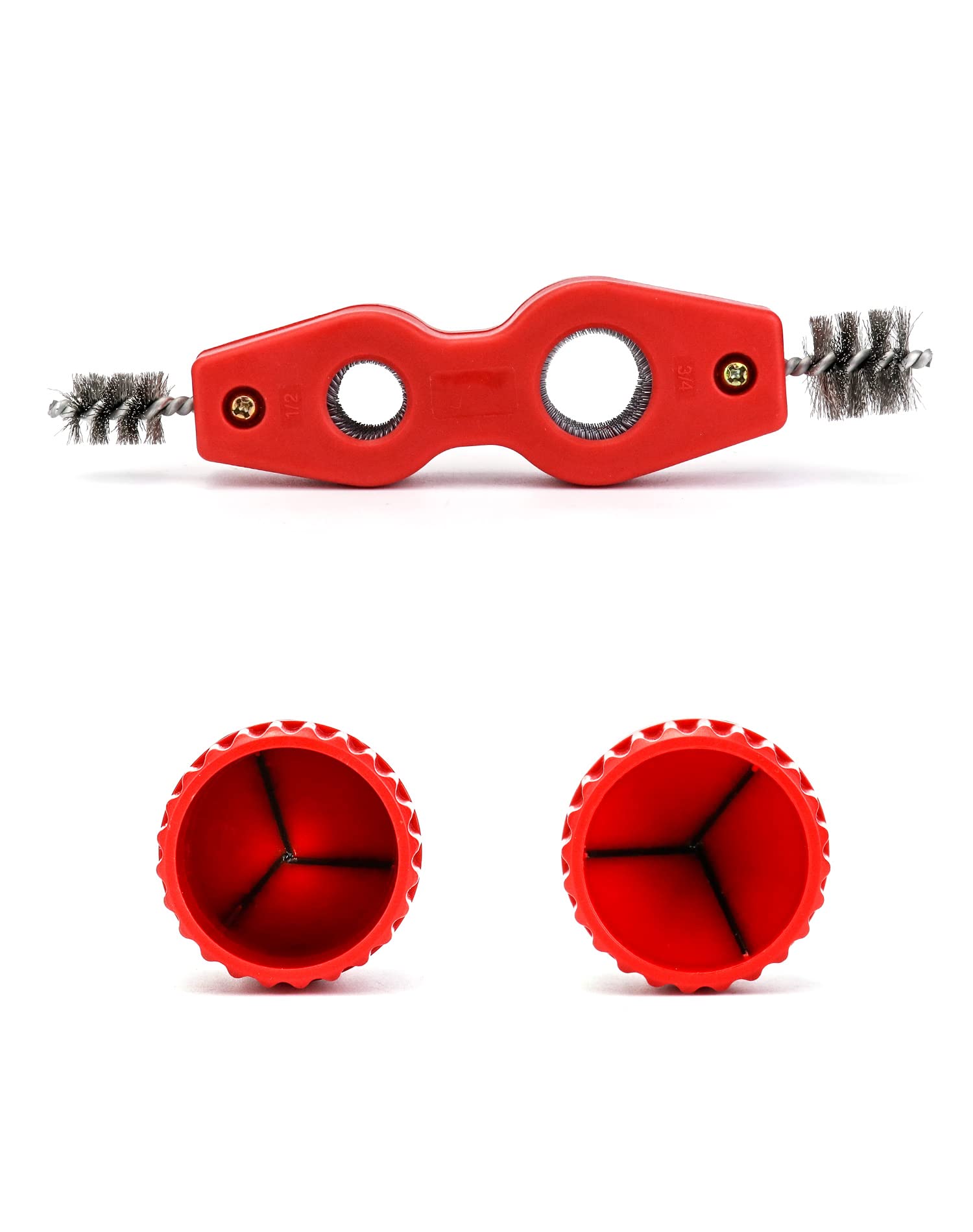 QWORK Juego de limpiador y escariador de tubos, compuesto por 2 limpiadores de tubos de cobre y 2 escariadores, para tubos de cobre PVC y acero flexible