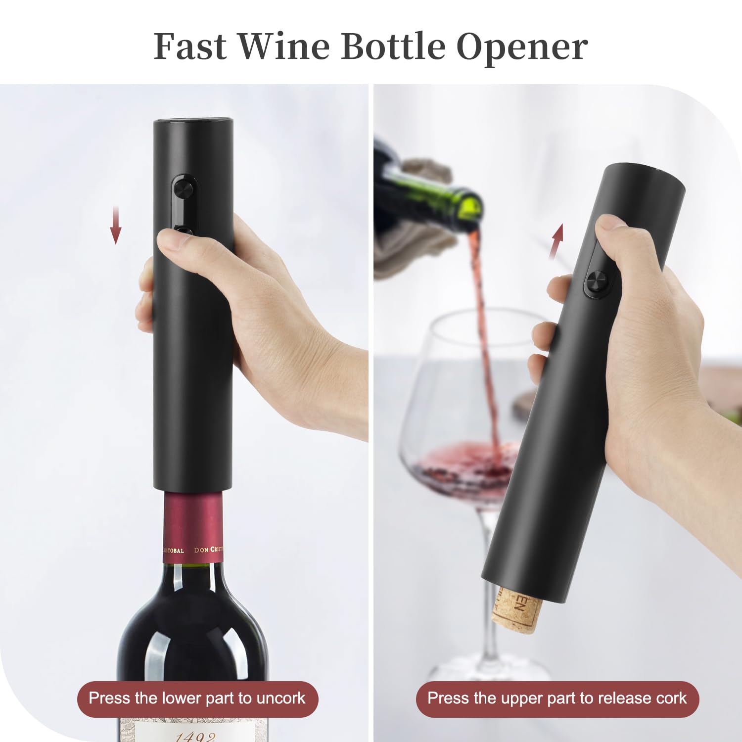 ELMWAY Electric Wine Opener Set, Electric Wine Bottle Opener with Storage Base/Wine Aerator Pourer/Foil Cutter/Wine Stopper (Black, Battery Operated, 4 x AA Batteries Not Included)