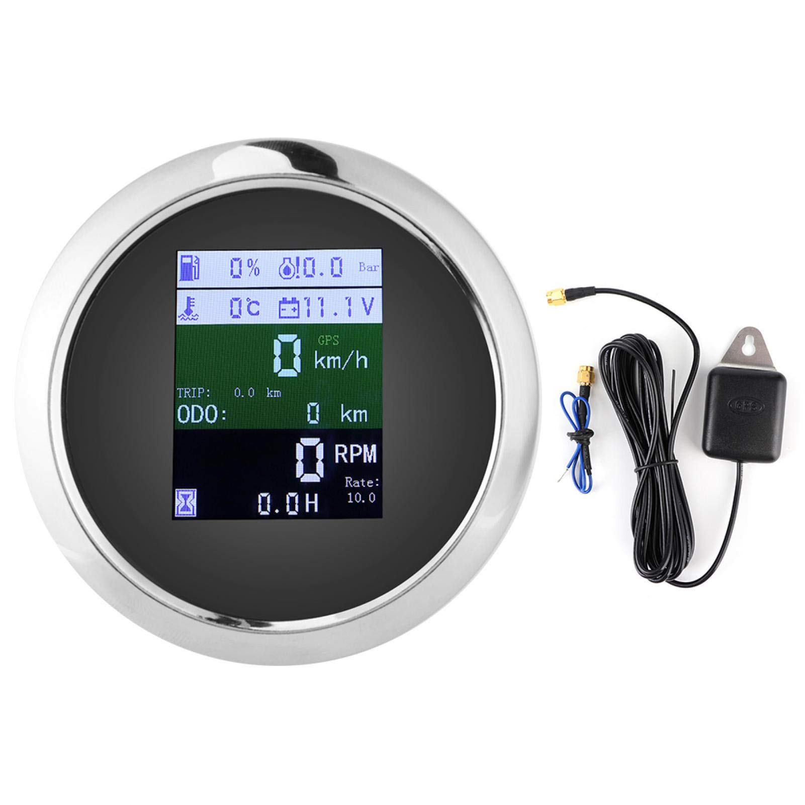 6-in-1 Multifunktions-GPS-Tachometer Drehzahlmesser Voltmeter ?ldruck Kraftstoffstand Wassertemperaturanzeige 9-32V 85mm(EU Standard-Schwarzes Zifferblatt)