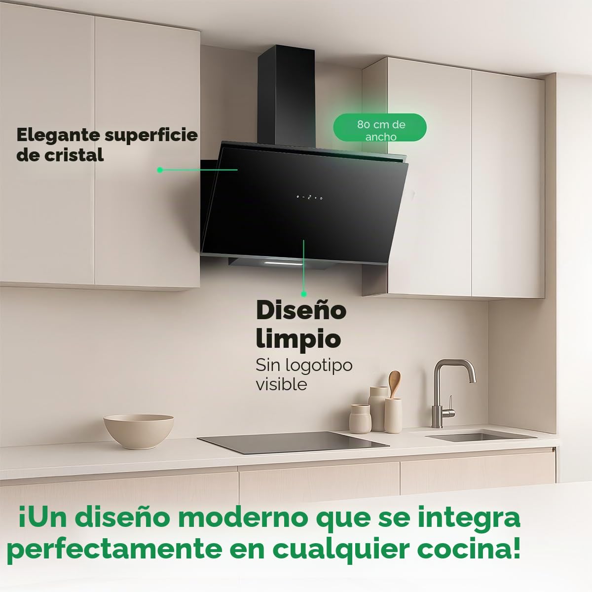 Campana extractora Bomann® de 80 cm de ancho - Campana extractora con recirculación y conducto - Accesorios de montaje incluidos - Potente extracción - Campana silenciosa sin cabezal de 80 cm