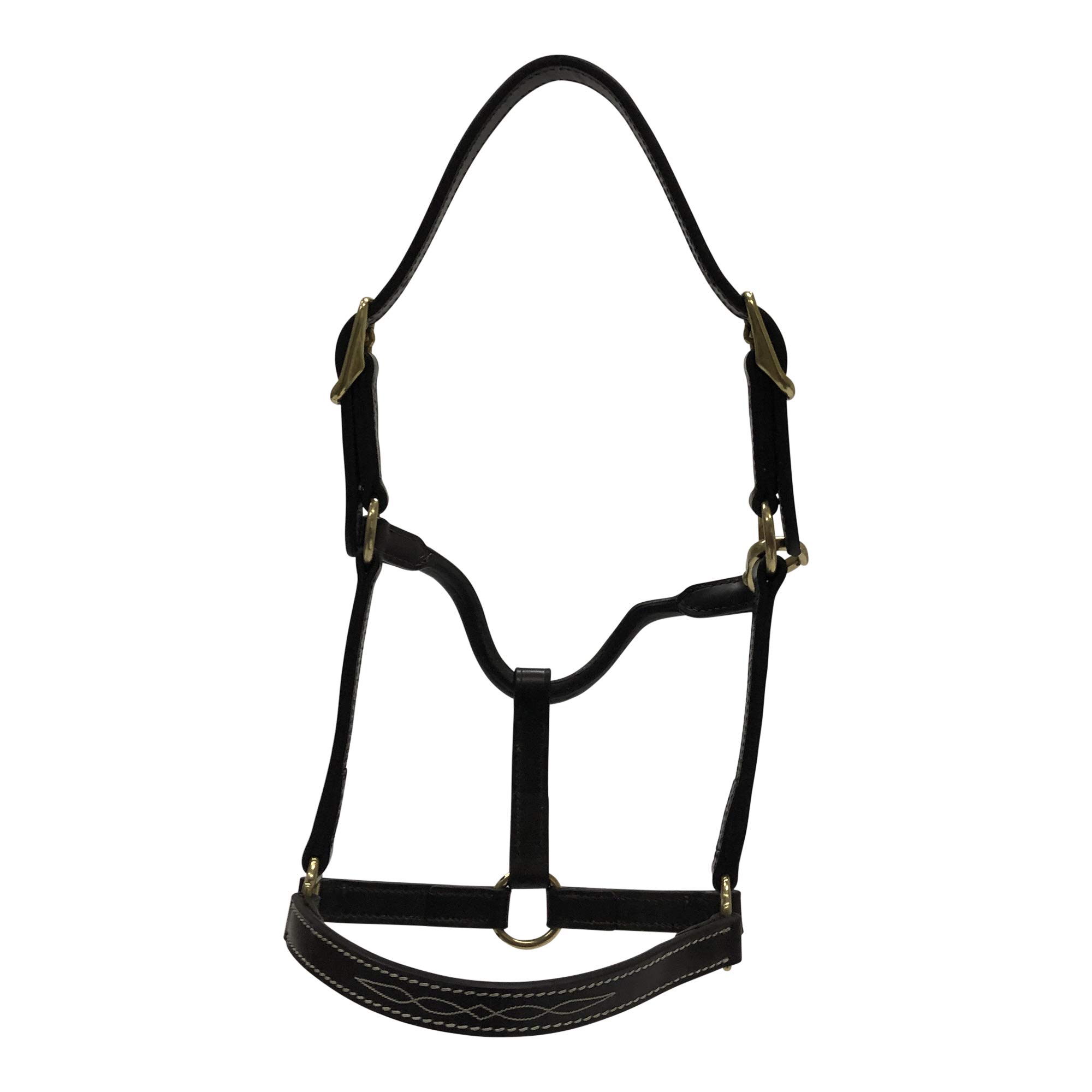 Huntley EquestrianFancy Stitched Adjustable Premium Leather Pony Halter Elegant & Durable With Brass Hardware, Adjustable Crown Piece - Brown