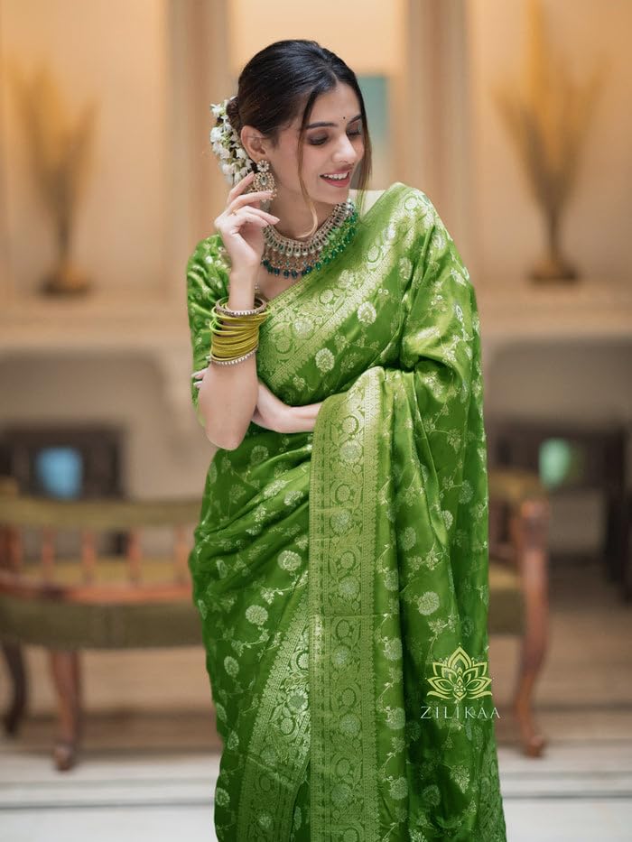 Image of C J Enterprise Women's Pure Kanjivaram Soft Silk Saree Banarasi Style Sarees For Wedding With Blouse Piece (Pari-165)