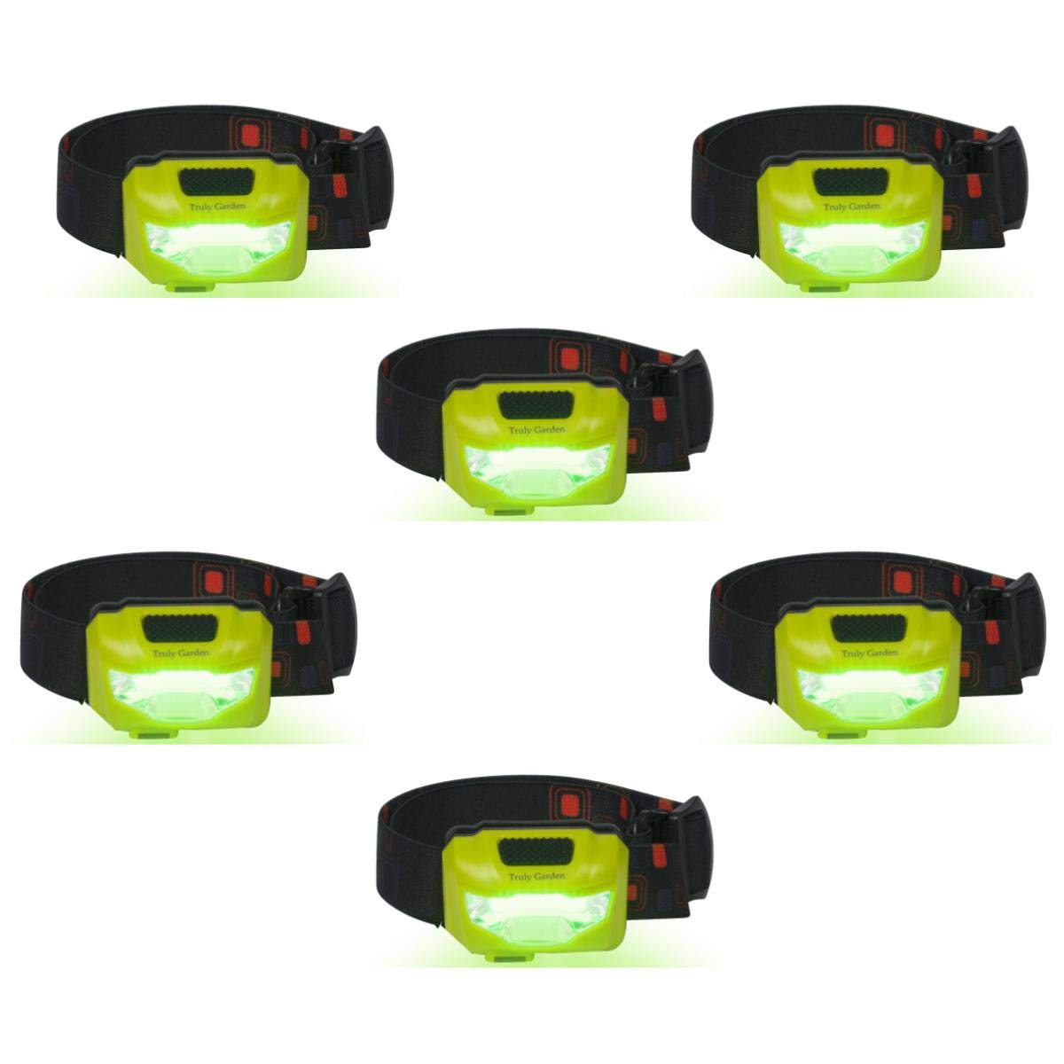 Truly GardenGreen LED Headlamp USB Rechargeable - Forget Changing Batteries. 120 Lumen, Wide Angle Headlamp is Great for Growers Inspecting Flowering Plants in Hydroponic Grow Rooms. - 6-Pack