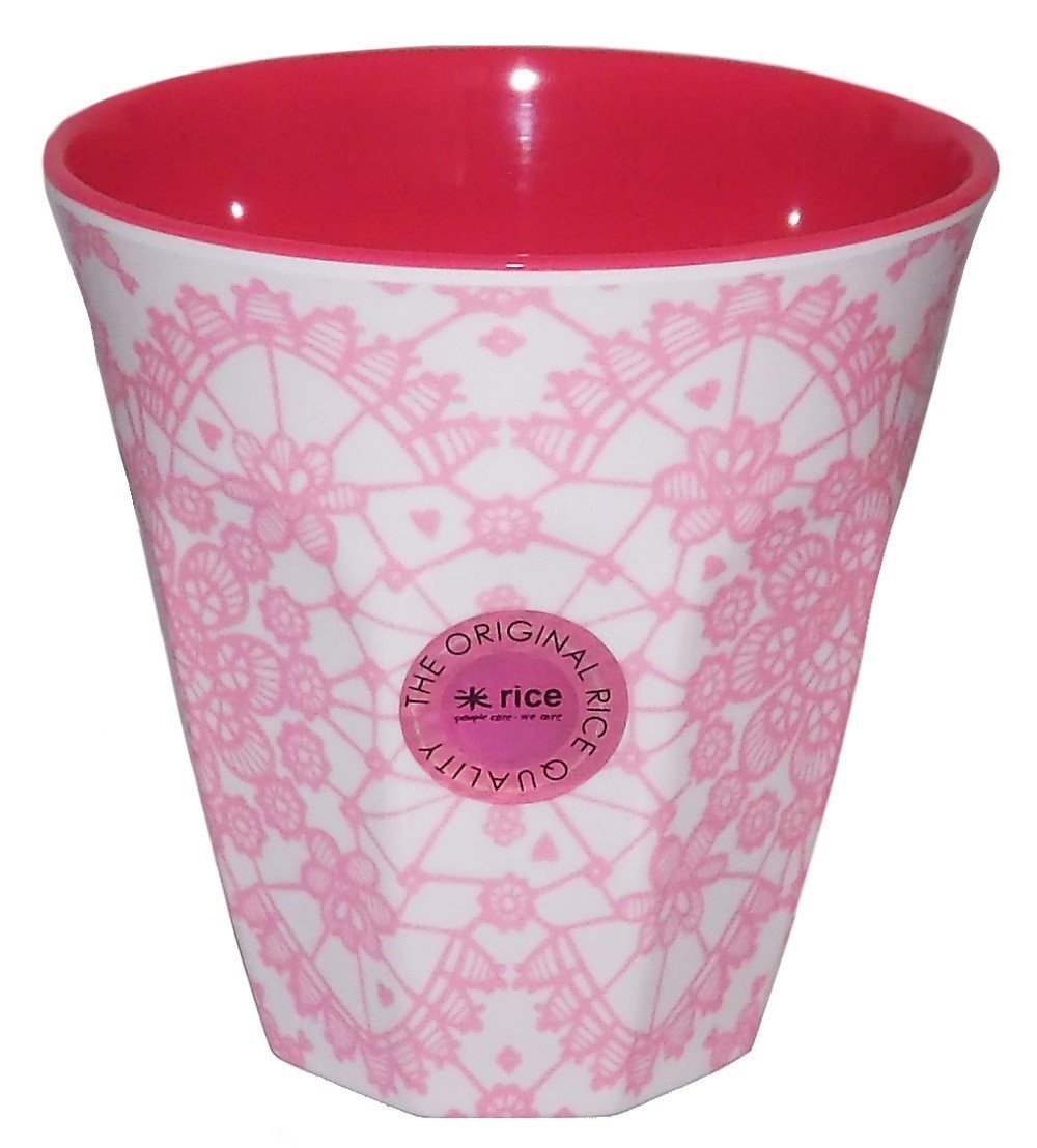Melamine Medium Cup Two Tone Lace Print Coral by Rice DK
