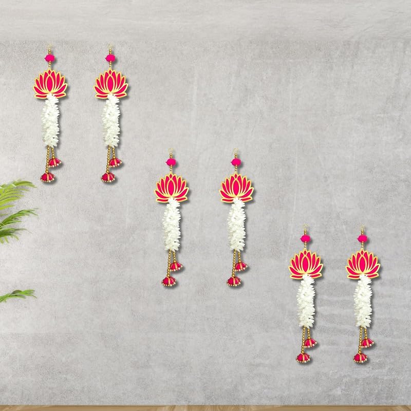 EXEMARTZ Lotus Wall Hanging for Diwali and Ganesh Pooja Decoration | Traditional Backdrop for Pooja Room, Mandir & Home Dcor | Festival Decorative Items for Entrance & Wall Decoration | Set of 6 3