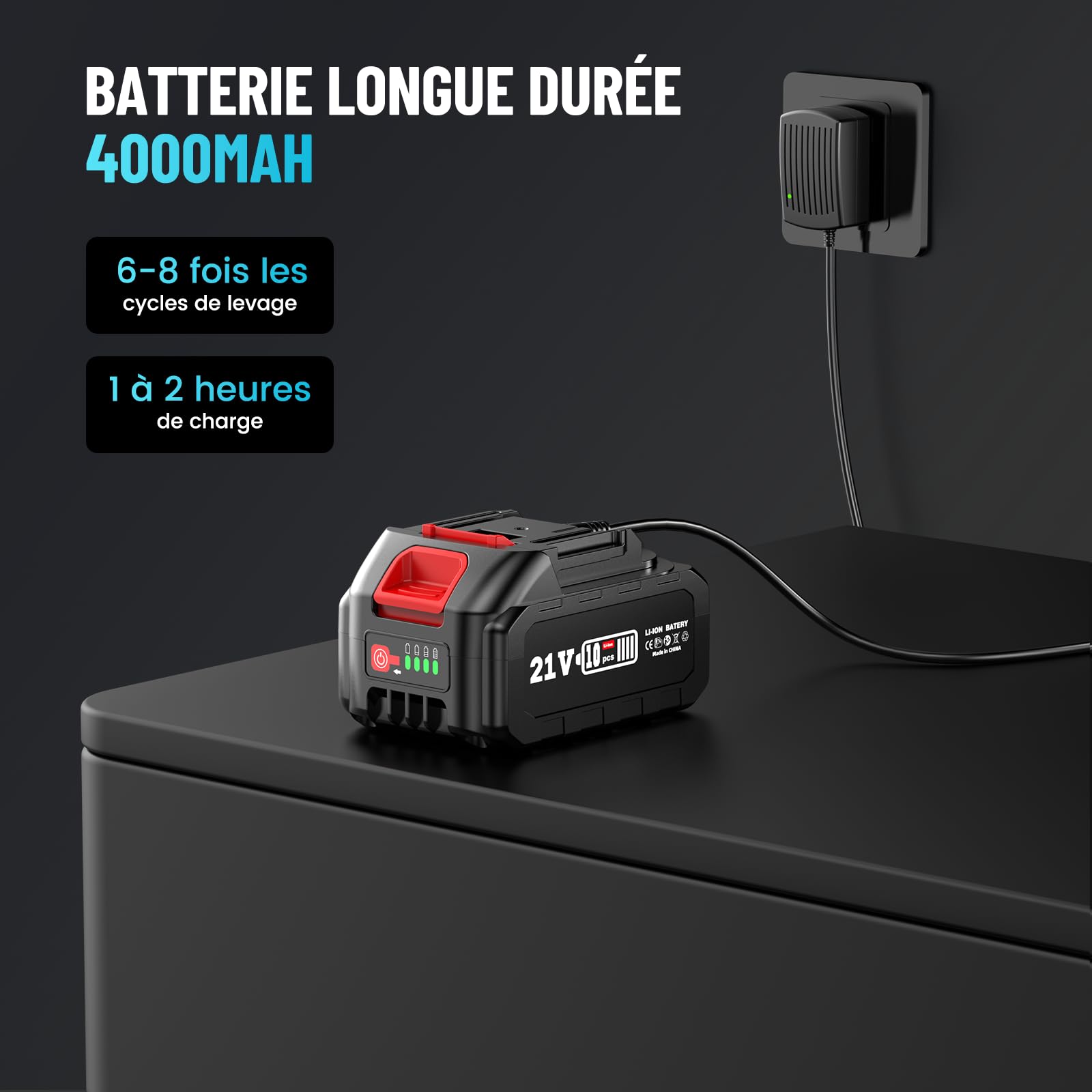 Seesii Cric électrique 5T 3T batterie 21V, kit de cric hydraulique 4,0 Ah et chargeur, kit de changement de pneu sans fil pour voiture, SUV, monospace et pick-up