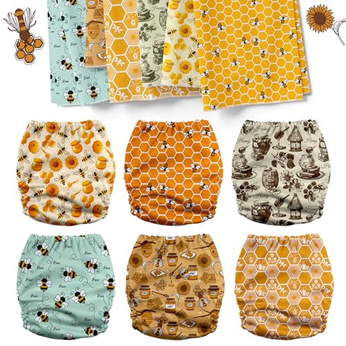 Mama Koala 3.0 Pocket Cloth Diapers for Babies with AWJ Lining, 6 Pack with 6 4-Layer Natural Cloth Diaper Inserts - Reusable and Washable Pocket Diapers(Hardworking Bees)