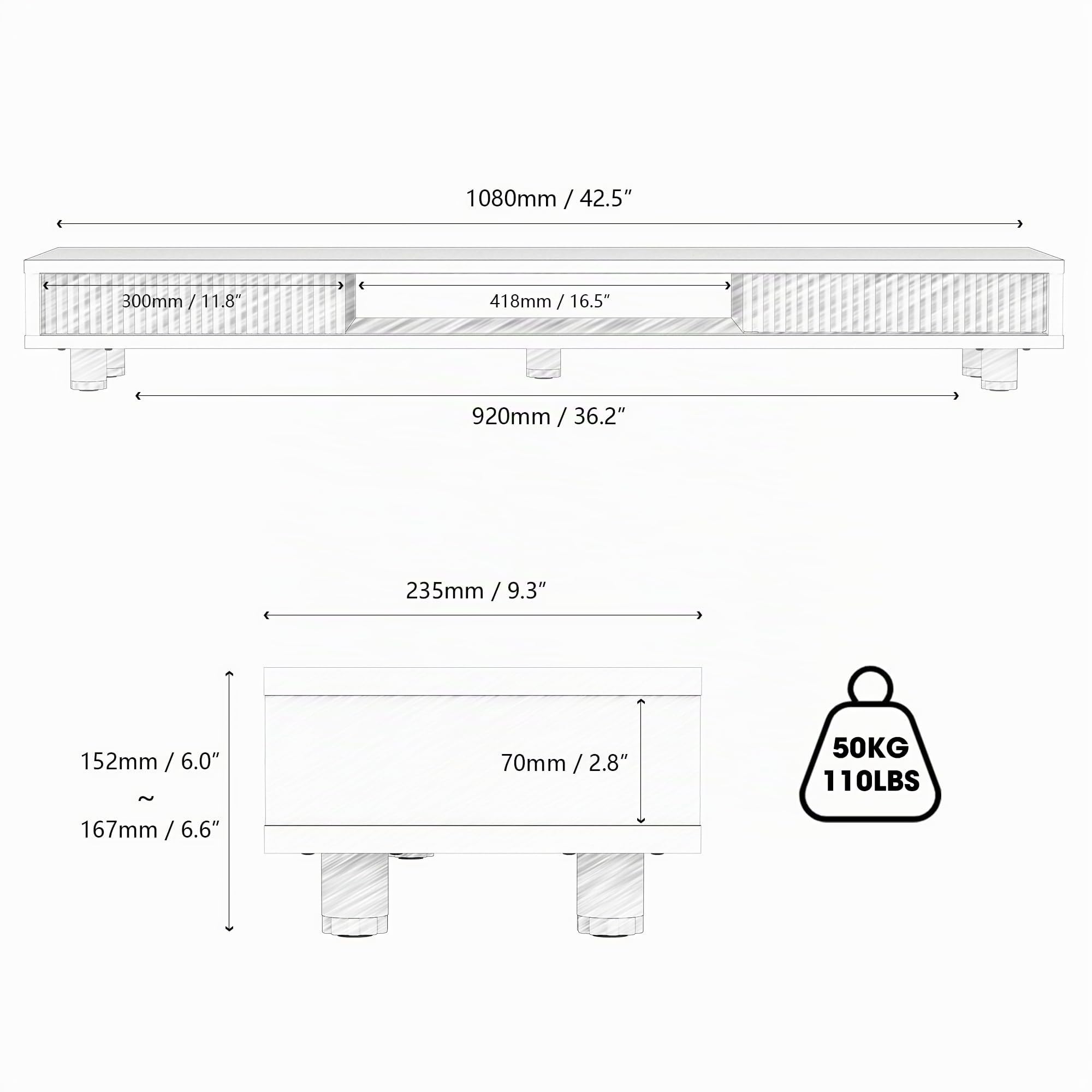 Fenge Elevador de Monitor con Puerta Corredera De Cristal Roble Oscuro | Altura Regulable,Elevador de Monitor,108×23,5×(15,2-16,7)cm Carga Máxima 45 kg