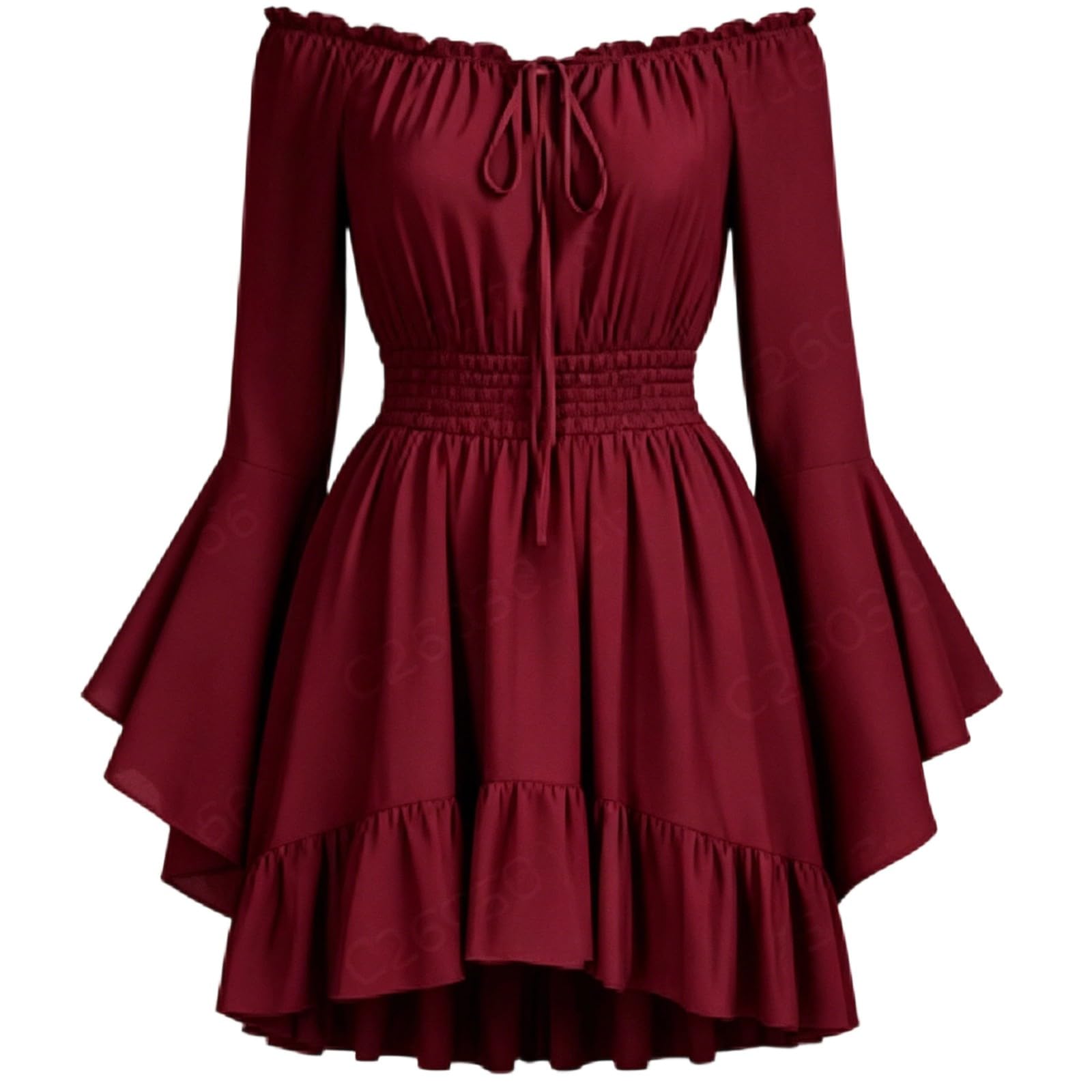 Robe Gothique Médiévale Femme Unie Manches Chauve-Souris Taille Cintrée