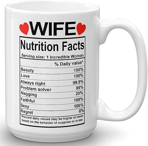Regalos para el día de San Valentín para esposa de parte del esposo, taza de información nutricional para esposa, el mejor regalo para esposa de