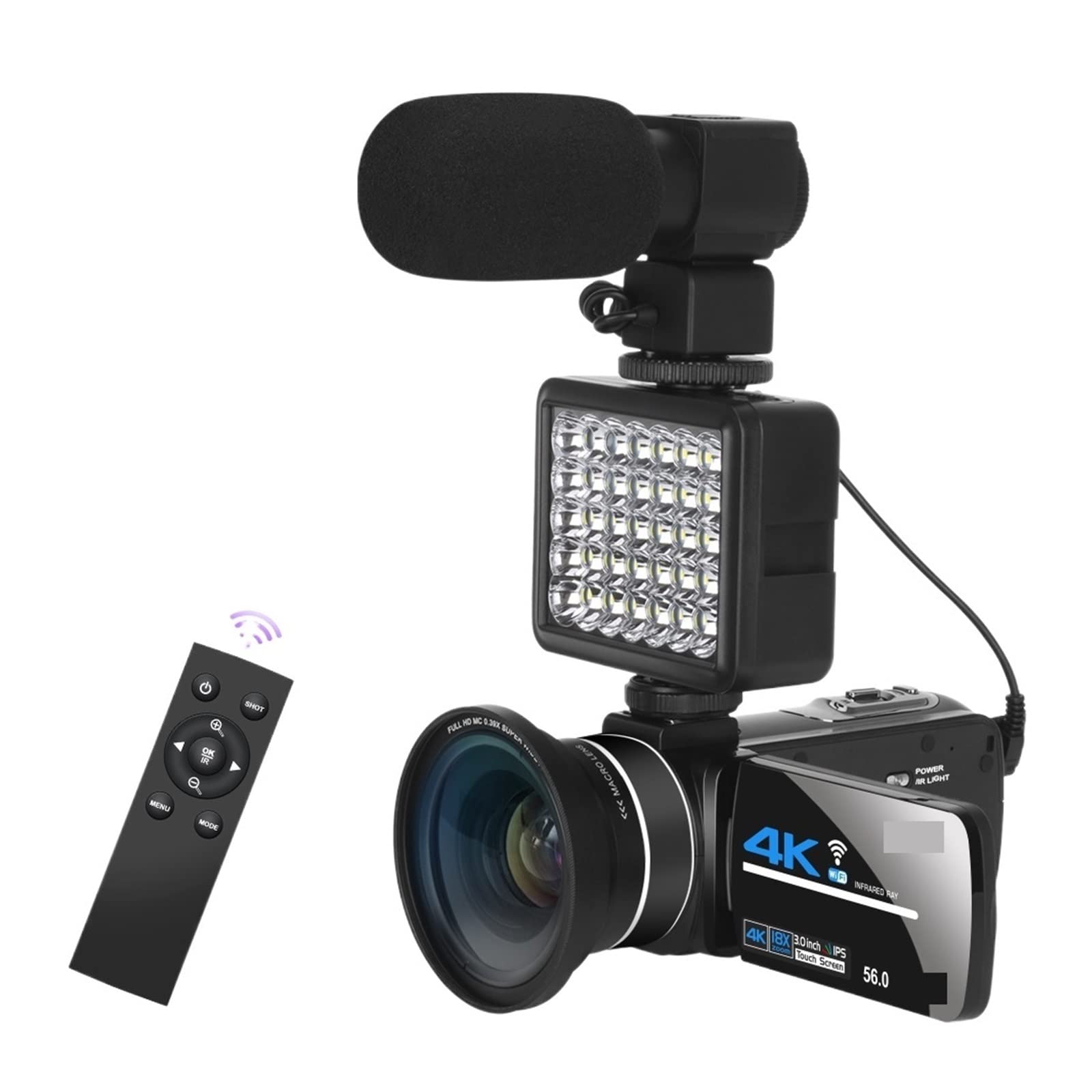Fotocamera Digitale Videocamera 4k Videocamera Streaming Live Visione Notturna Fotografia da 58 MP Fotocamere digitali Registrazione Vlog(64G SD Card,Kit 2)