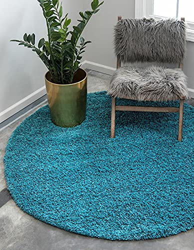 Image of CD Carpet Anti Slip Shaggy Fluffy Fur Rugs and Carpet for Living Room Bedroom Kids Room Plain Circle Carpets for Home with 2 Inch Thickness (Color Turquoise Size 5x5 Feet Round)