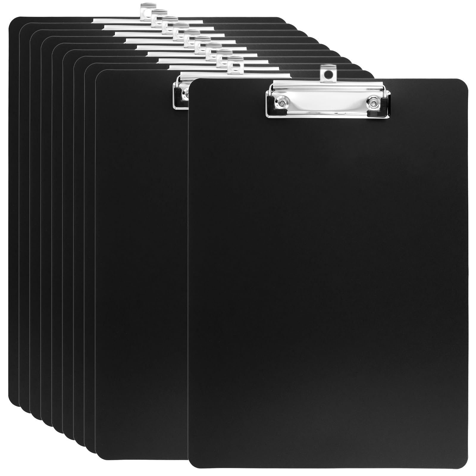SINJEUN 10 Pack Black A4 Clipboards, Plastic Clipboards Folder with Metal Clamp and Hanging Hole