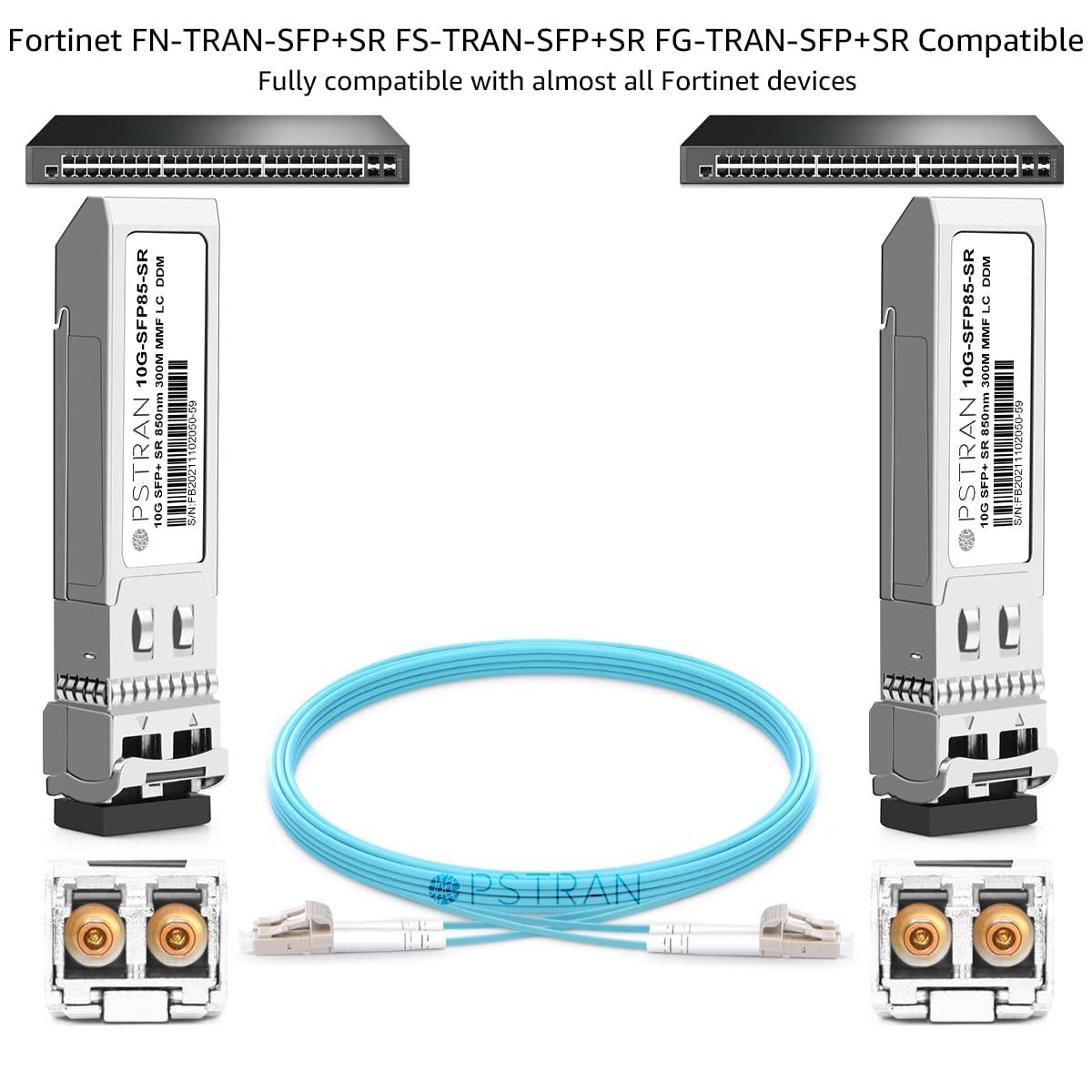 10GBASE-SR SFP+ Optical Transceiver Module Compatible with Fortinet FN-TRAN-SFP+SR FS-TRAN-SFP+SR FG-TRAN-SFP+SR 850nm 300m DDM Duplex LC MMF 10 Pack