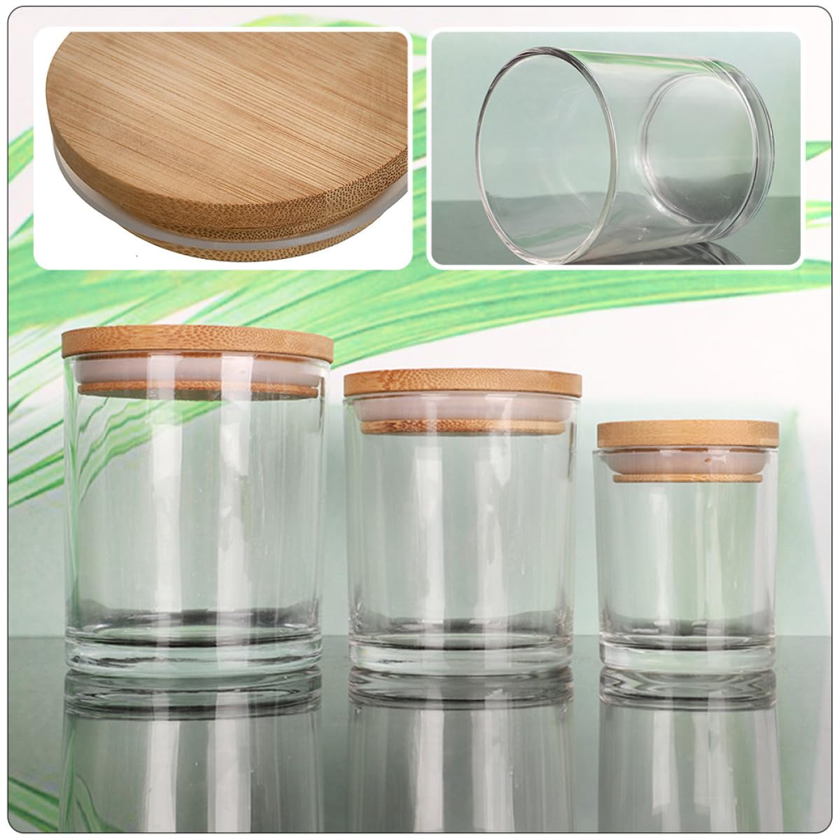 Runde Kerzenhalter aus Glas 5 Stück mit Bambusdeckel Leere Gläser für Duftkerzen und Kerzenbasteln im Wohnbereich