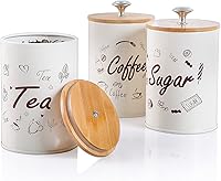 Vista 1 de NIKKY HOME Juego de 3 recipientes de metal con tapas de bambú para café, azúcar, té, cocina, contenedor de decoración de granja, tarro grande