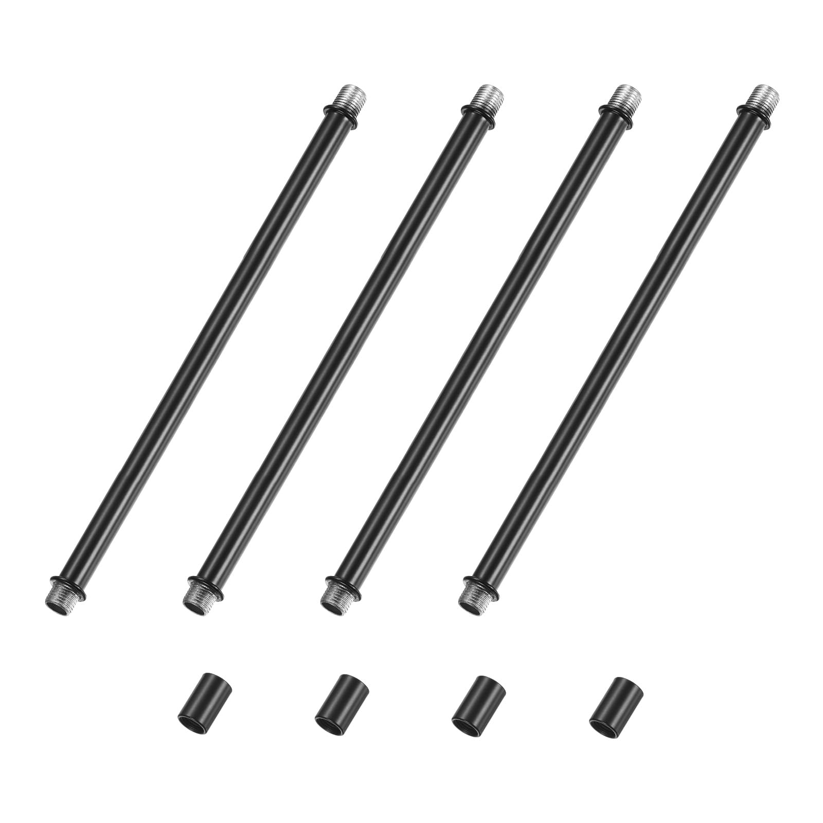 M METERXITY 4-Set Straight Pipe Lamp Stem Kit, 250mm(9.84") Long M10 Double End Thread Rod W/Coupling Sleeve Nuts for Table Lamps/Chandeliers, Light Fixture Replacement Parts [Black]