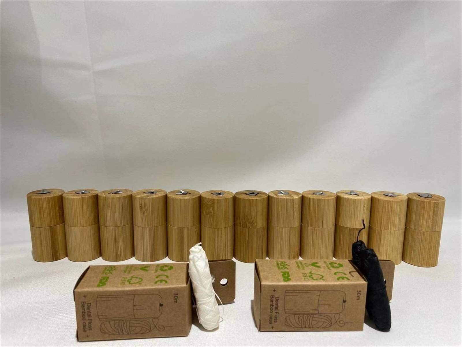 Dental Floss eco 12PCS Biodegradable bamboo charcoal dental floss with refillable bamboo container Free refill Natural candle wax