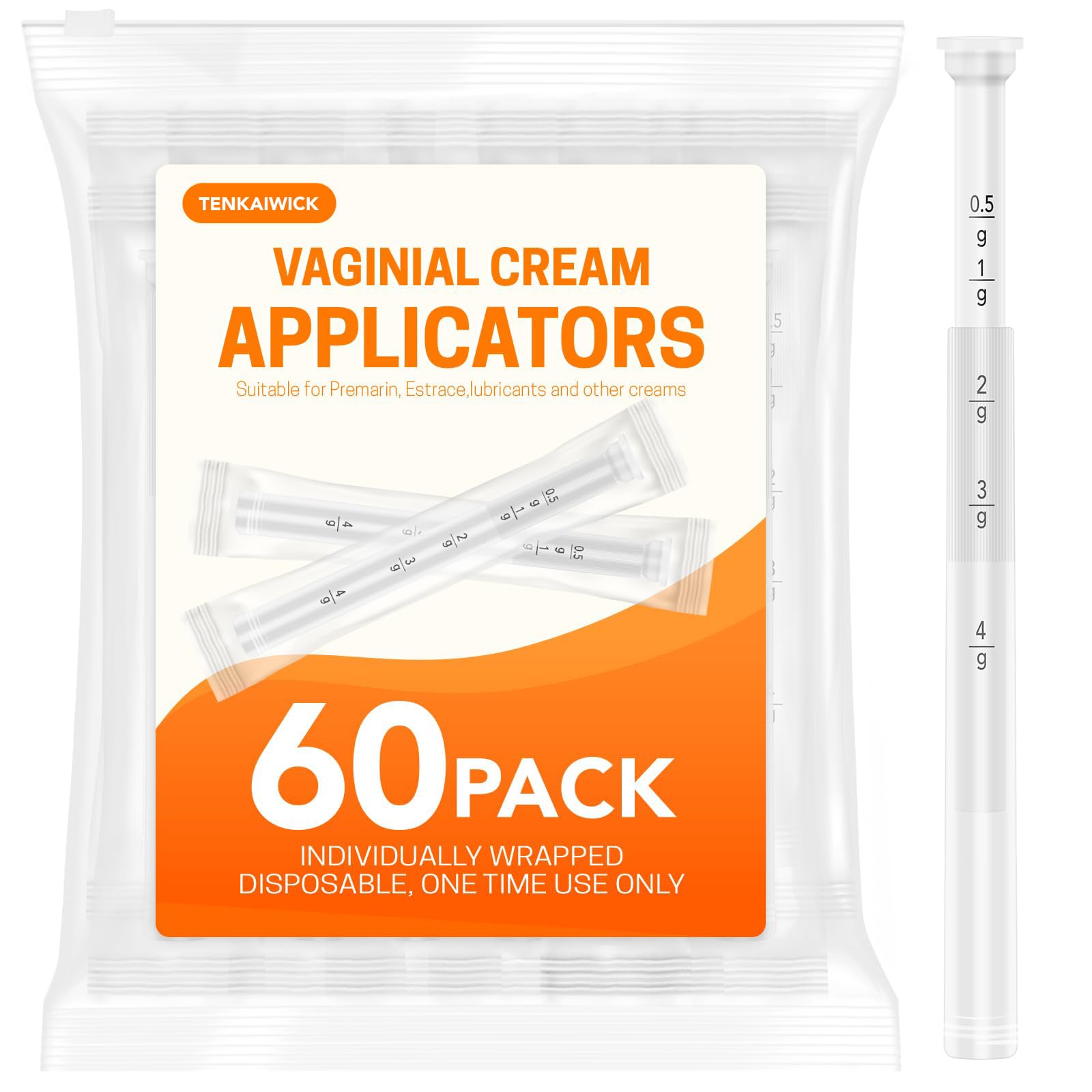 60-Pack Disposable Applicators for Suppositories, Creams, and Gels with Dosage Markings