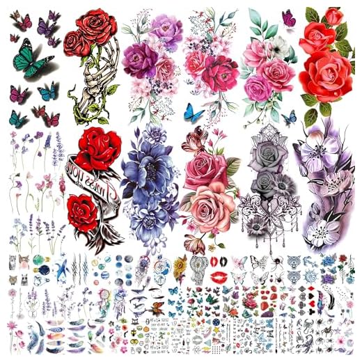 Peony Rose Temporary Tattoos Set