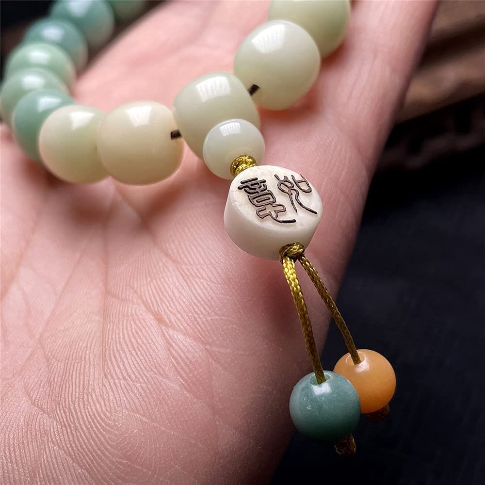 Rosarios de Mano, Las Pulseras de un Solo círculo raíz Bodhi Verde, Cuentas Buda, Pueden traer Buena Suerte, Riqueza y Salud, adecuadas for Hombres Mujeres (Color : Wit)(Green)