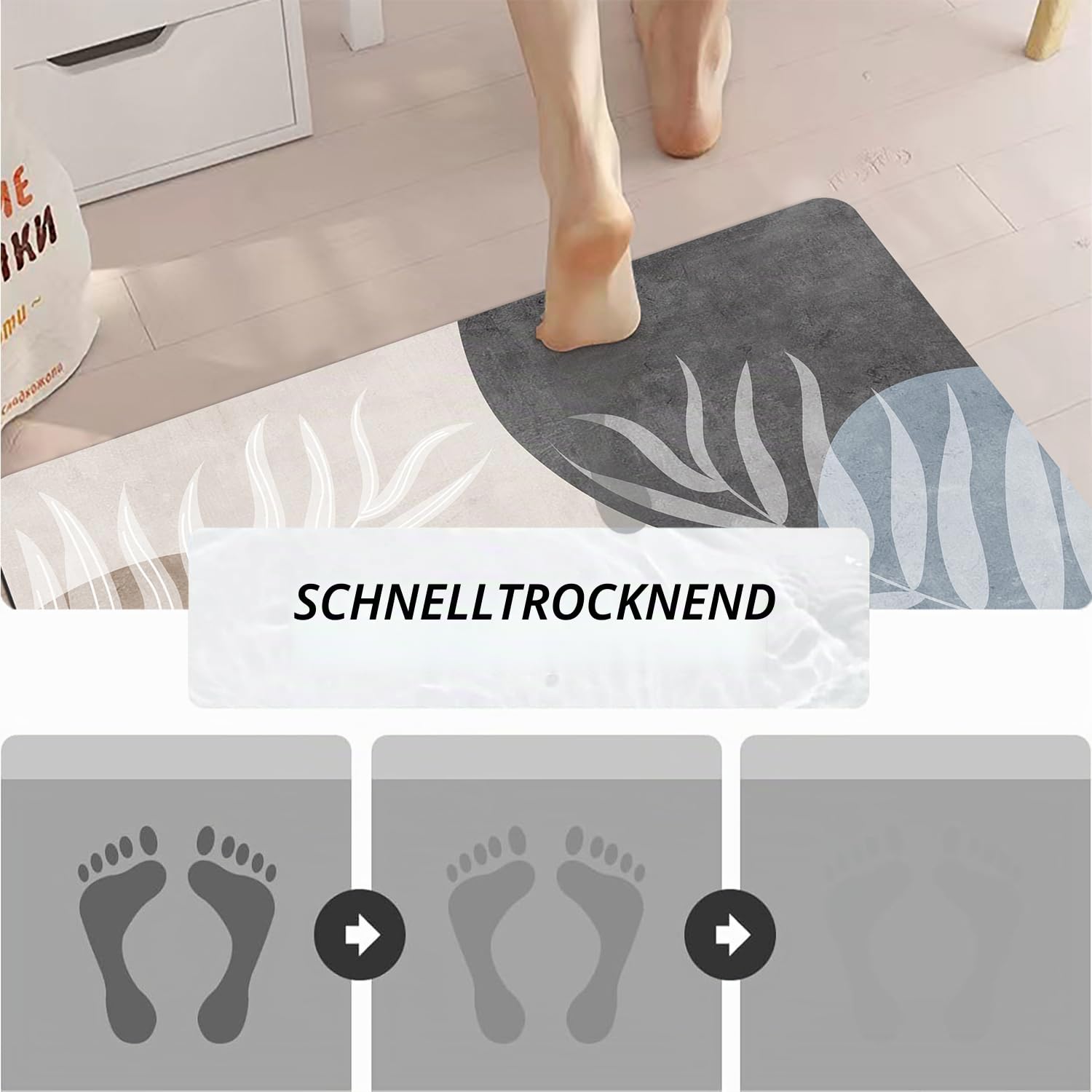 Super Absorbierende Badematte,Memory-Schaum-Badematten-Set,rutschfeste Mikrofaser Badematten,Badvorleger rutschfest Waschbar,Bademattens für Badewanne,Duschraum und Badezimmer