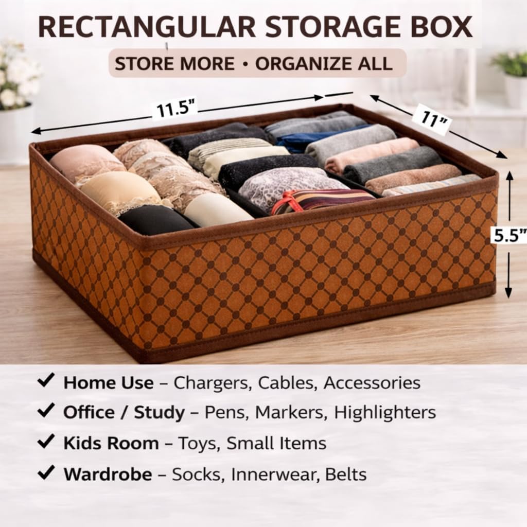 Closet Storage Bins Set of 6, Foldable Fabric Organizer Boxes for Clothes, Underwear, Socks & Accessories, Drawer & Shelf Storage Cubes