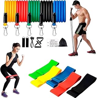 Kit 5 Mini Band + Kit 11 Elastico Extensor Treino Em Casa Exercícios Malhar Musculação Fisioterapia [Shaolong ®]