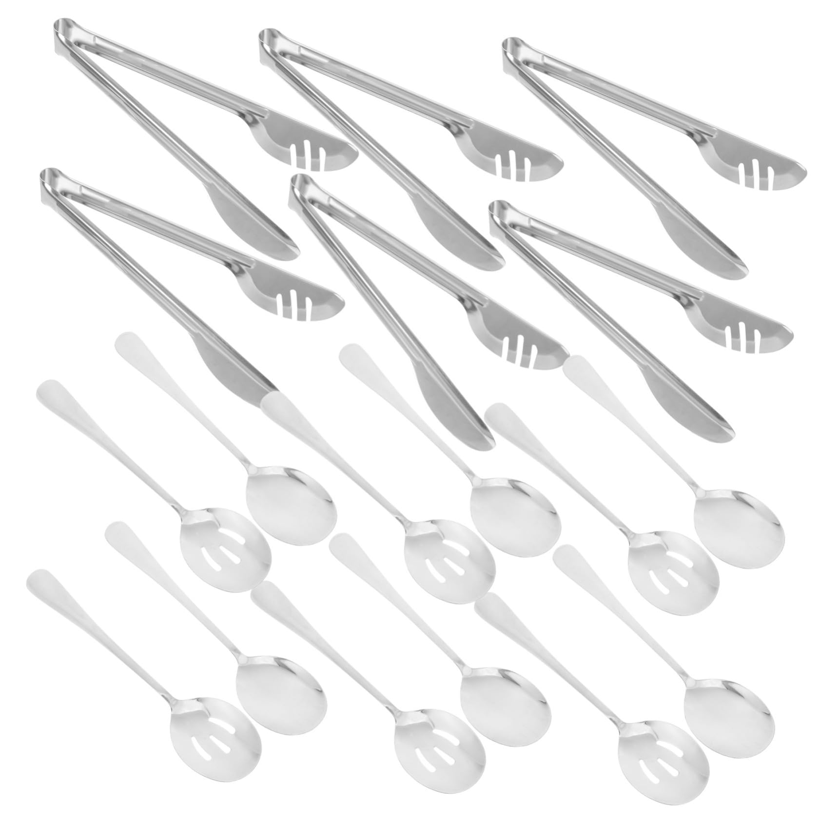 18 piezas Utensilios de Acero Inoxidable para Servir con Pinzas de Ensalada Cucharas Ranuradas y Cucharas para Buffet Resistentes y Fáciles de Limpiar para Bodas Restaurantes y